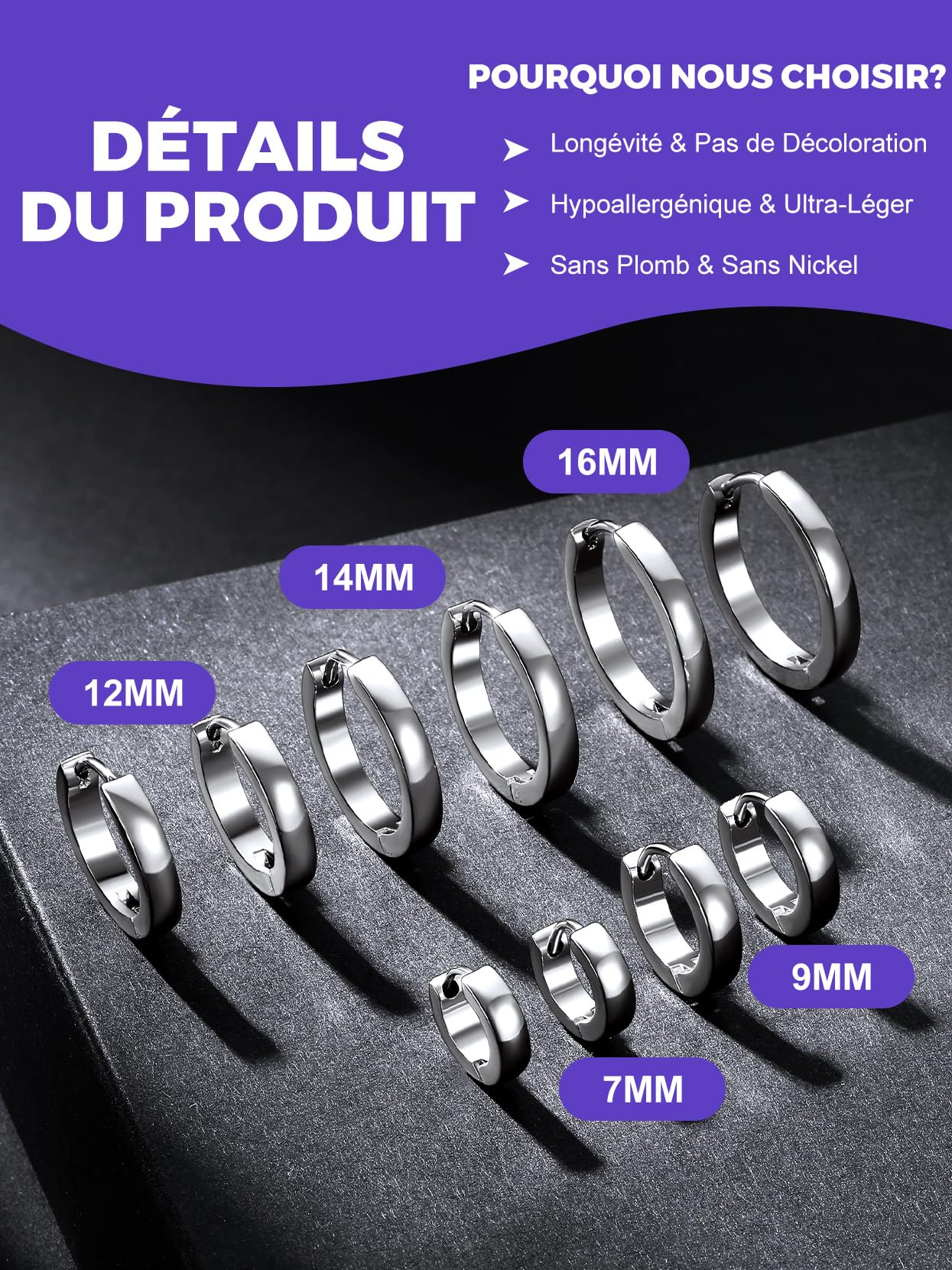 Richsteel 3/5 Paires Boucles d'oreilles en Acier Inoxydable pour Homme Femme - Set de Créoles d'Oreilles Cadeau Saint-Valentin - Bijoux pour Couples