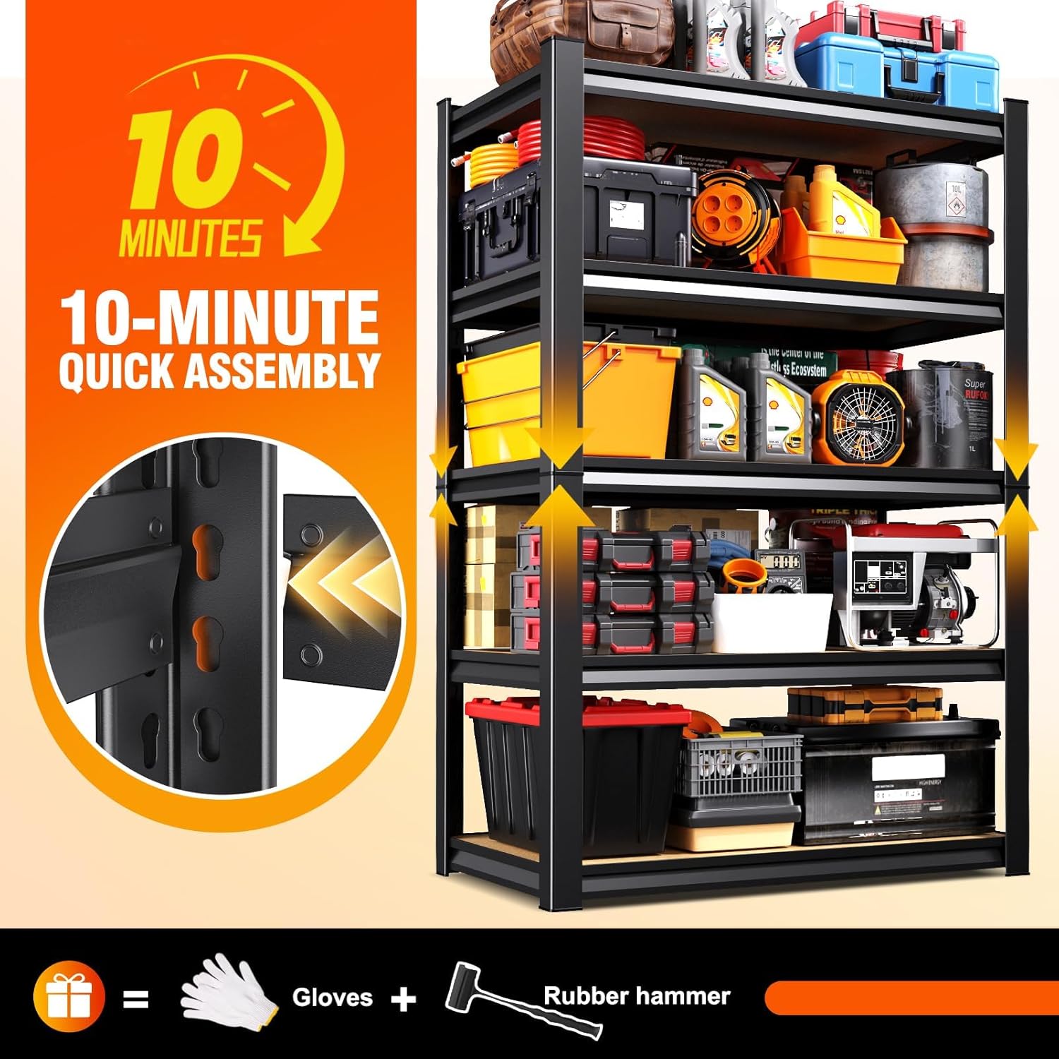 71.2''H Storage Shelves, 2500lbs Garage Shelving,Adjustable Heavy Duty Shelving Unit,5T Tall Garage Shelves，Wood Metal Standing Shelf Units,Utility Rack for Kitchen 71.2''H*31.5''W*13.8''D