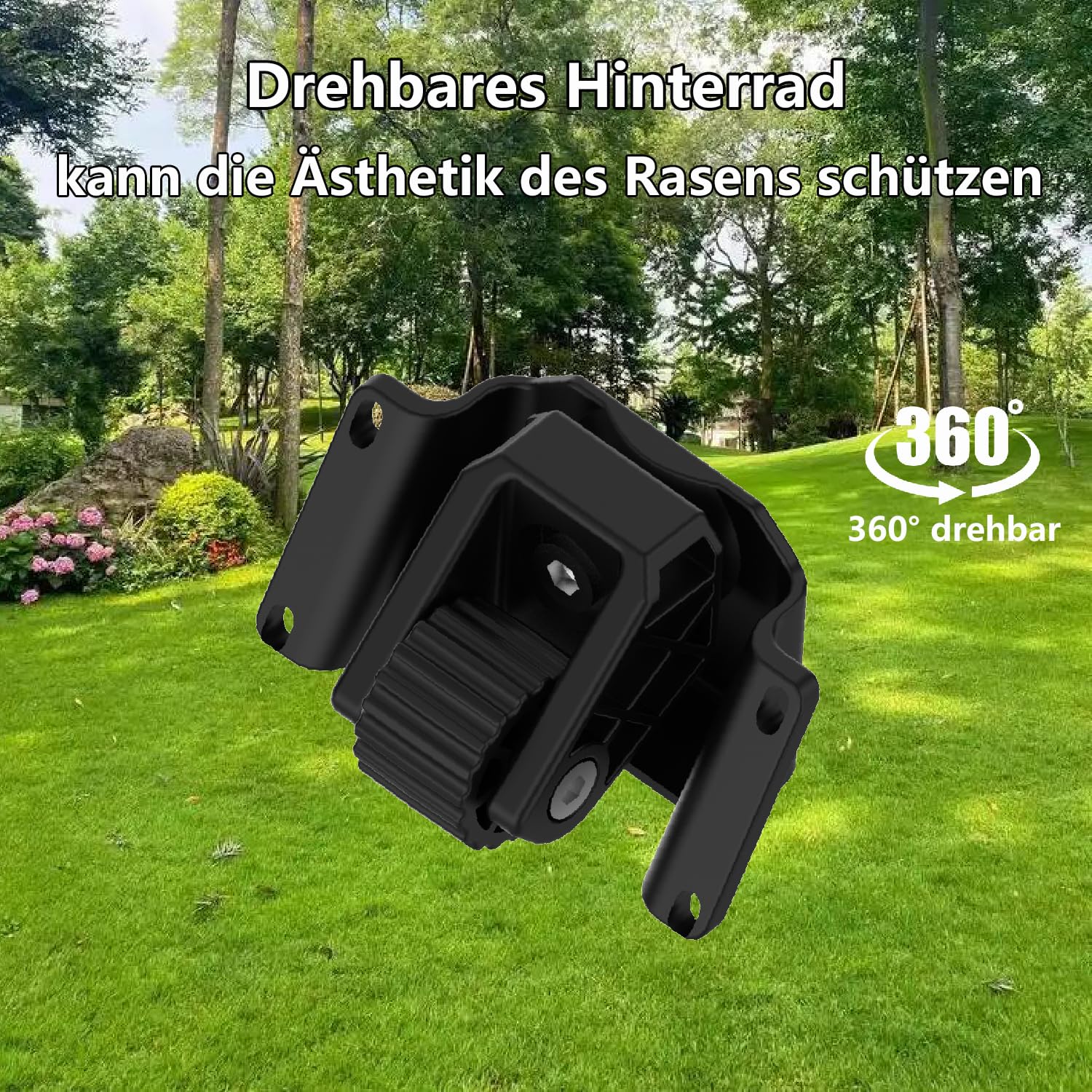 Drehbares Hinterrad reibungslos drehbar，Rasen schonend，kompatibel mit Gardena R40Li, Husqvarna 105, Flymo 1200，vormontiertes Ersatzrad mit Kugellager