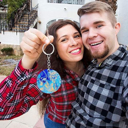 Miniatura 7 de likerf Paquete de 4 moldes de posavasos rosados para fundición de resina con 10 llaveros de resina de silicona, moldes redondos de epoxi para