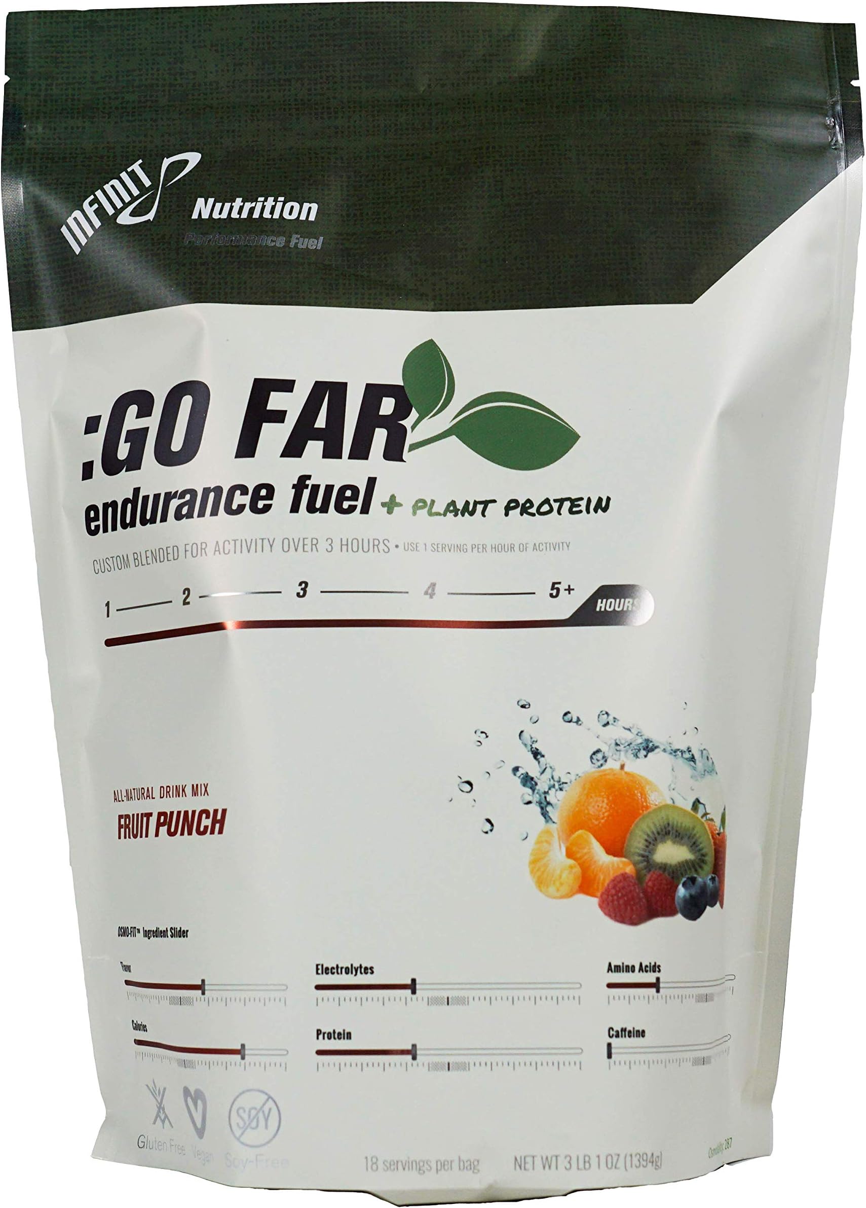 Go Far Endurance Fuel + Plant Protein - All-in-one 280 Calories Per Serving Vegan Sport Hydration Drink Mix - No Gels, Bars, or Salt Pills, Natural Carbs, Electrolytes - Fruit Punch