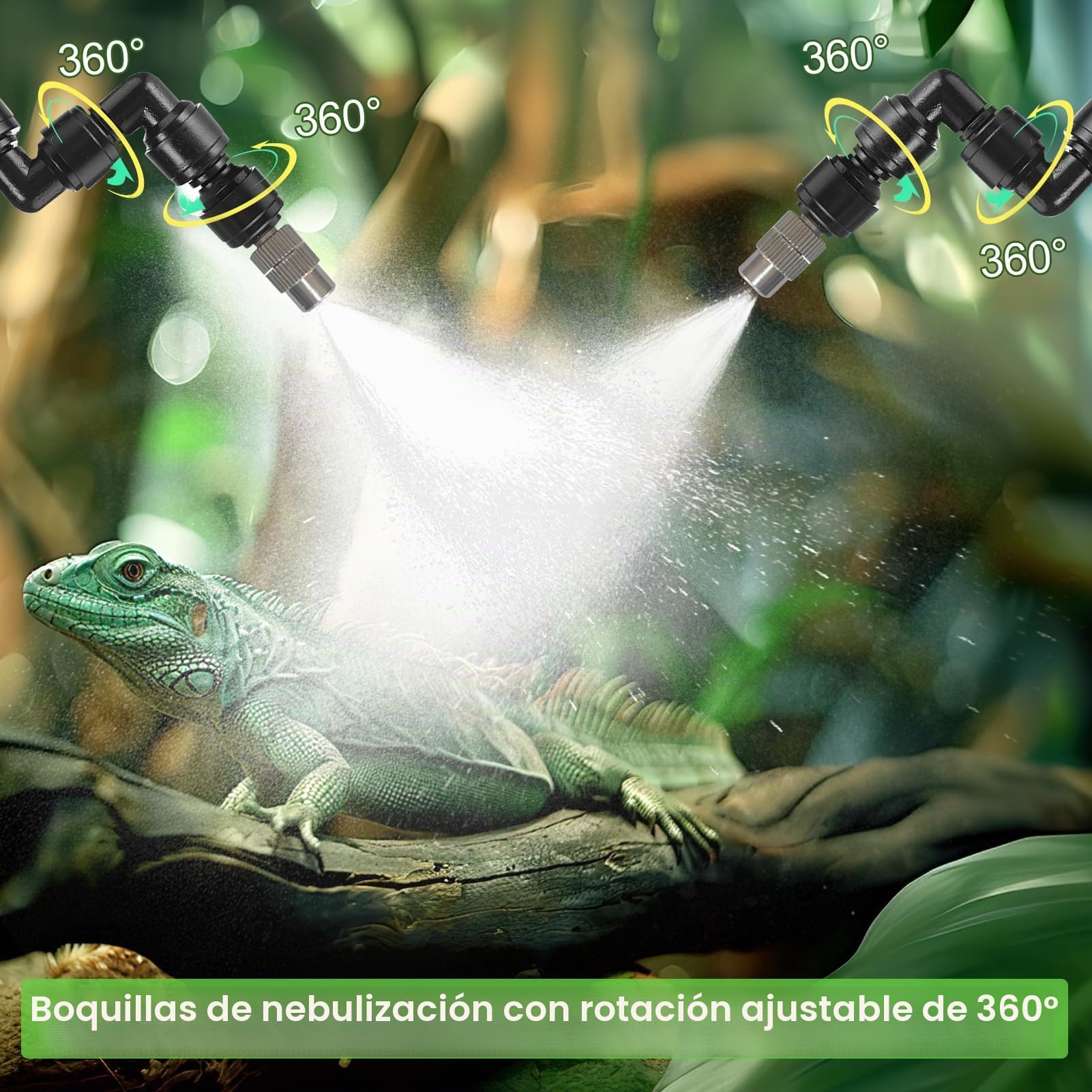 Inteligente Humidificador de Reptiles, Sistema de Riego Terrario, Boquillas Pulverizadoras Ajustable 360 °, Control Remoto por Teléfono Móvil Nebulizador Terrario para Plantas Reptiles