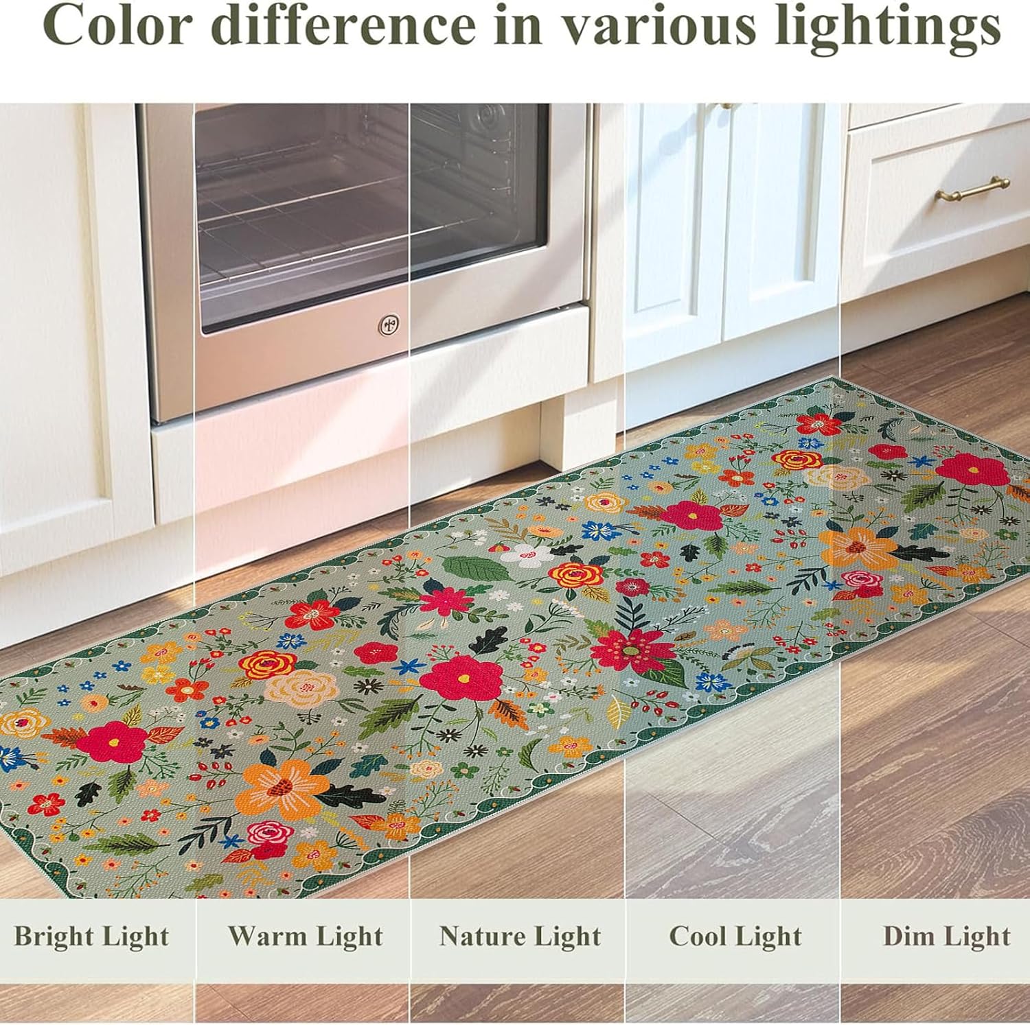 Floral Kitchen Rug Sets of 2, Boho Non Slip Washable Kitchen Mats for Floor, Spring Floral Kitchen Runner Rug for Hallway Laundry Sink 17x30 and 17x47 Inch, Green