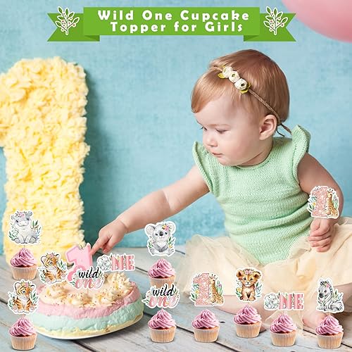 Miniatura 4 de 48 adornos para cupcakes Wild One, decoración para el primer cumpleaños de niña Wild One, decoración de cumpleaños para niña, temática de safari en