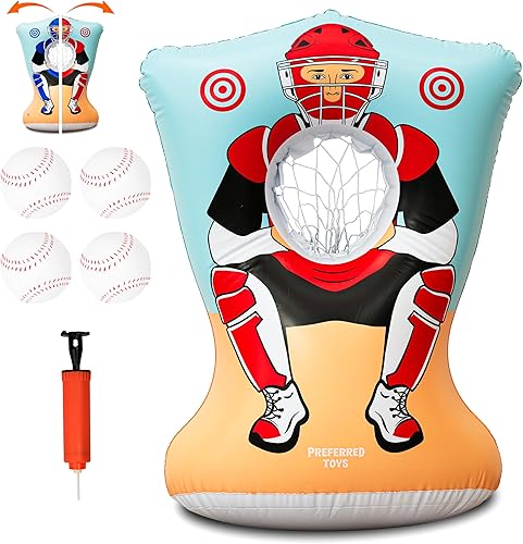 Miniatura 9 de Objetivo inflable de lanzamiento de béisbol para niños, juego de lanzamiento de entrenamiento de béisbol de doble cara para exteriores e interiores,