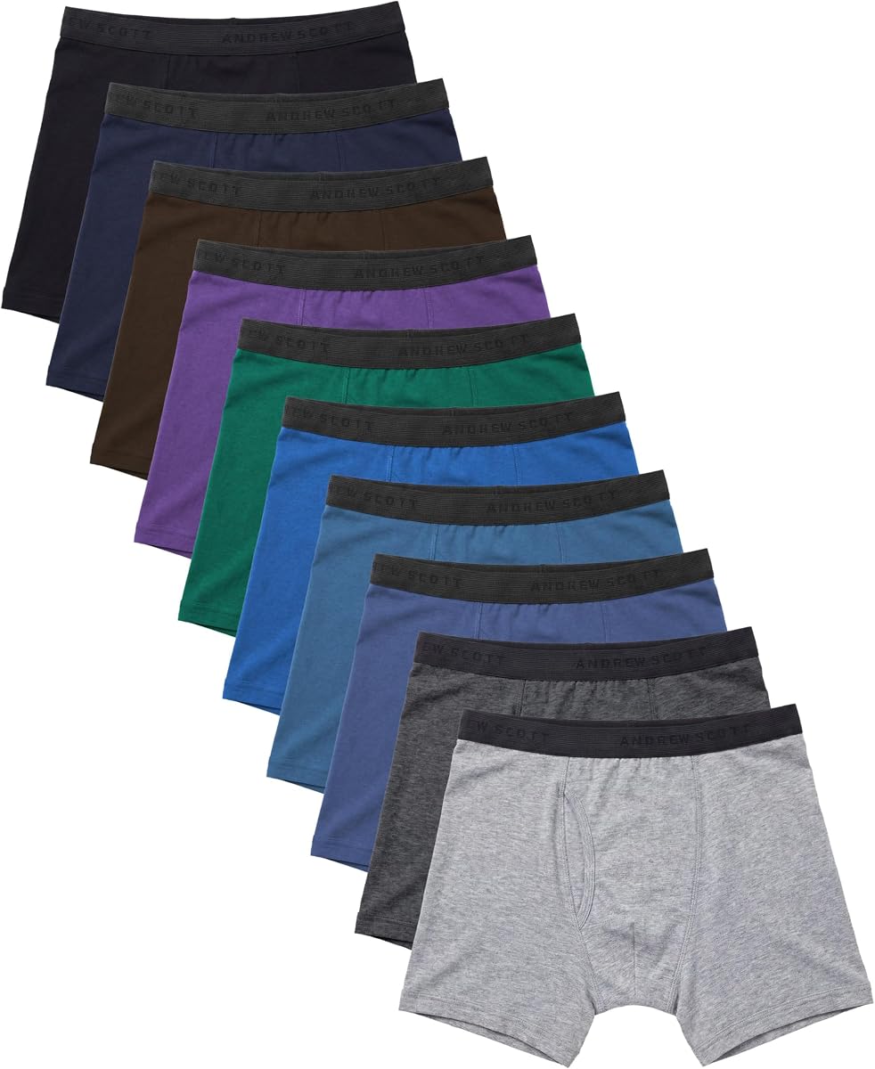 Andrew Scott Men's Cotton Boxer Briefs | 100% Cotton Underwear | Big & Tall Man Sizes S to 8XL | Multi Packs & Colors
