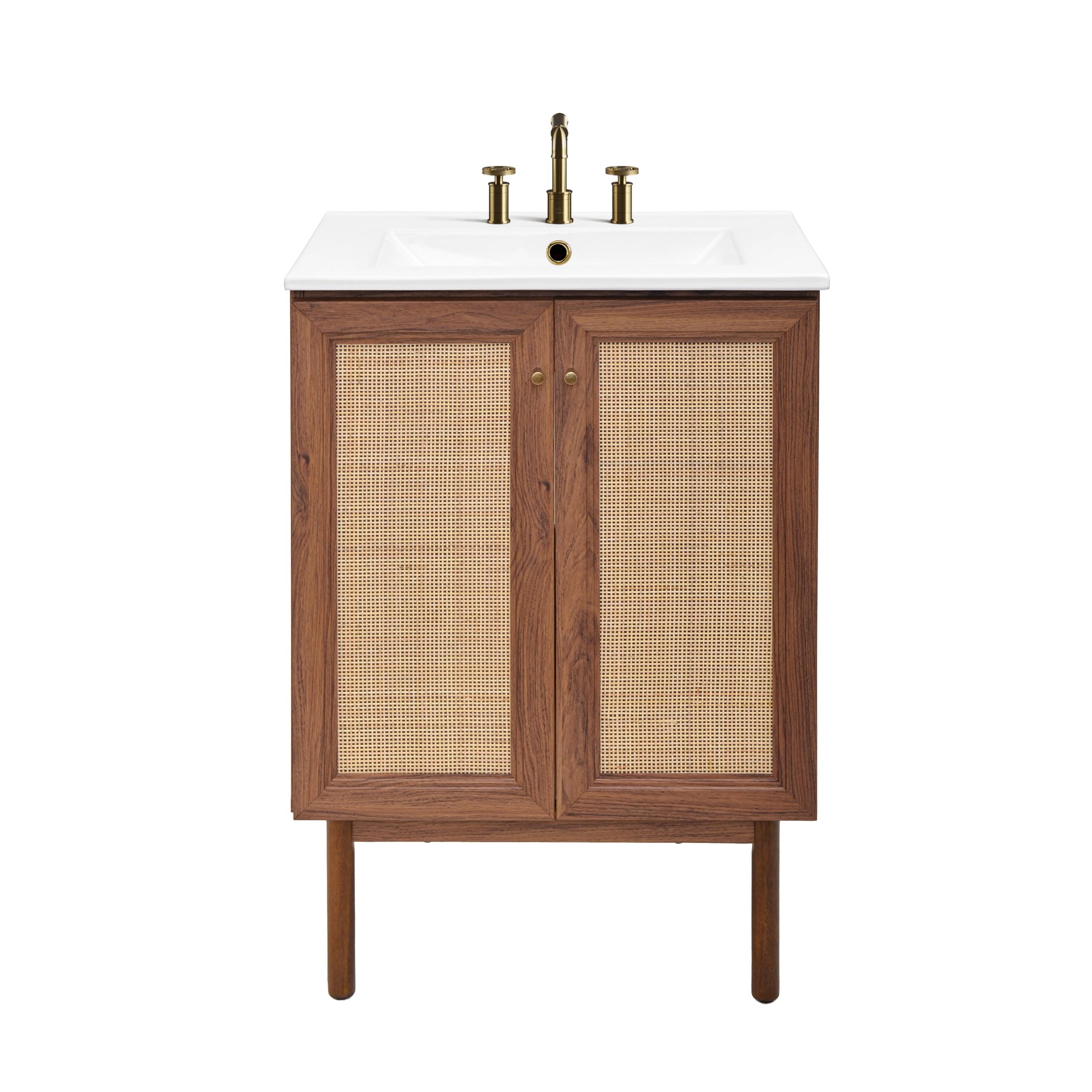 Classe 24 in. Brown Oak Bathroom Vanity with White, 3-Hole Ceramic Sink Top