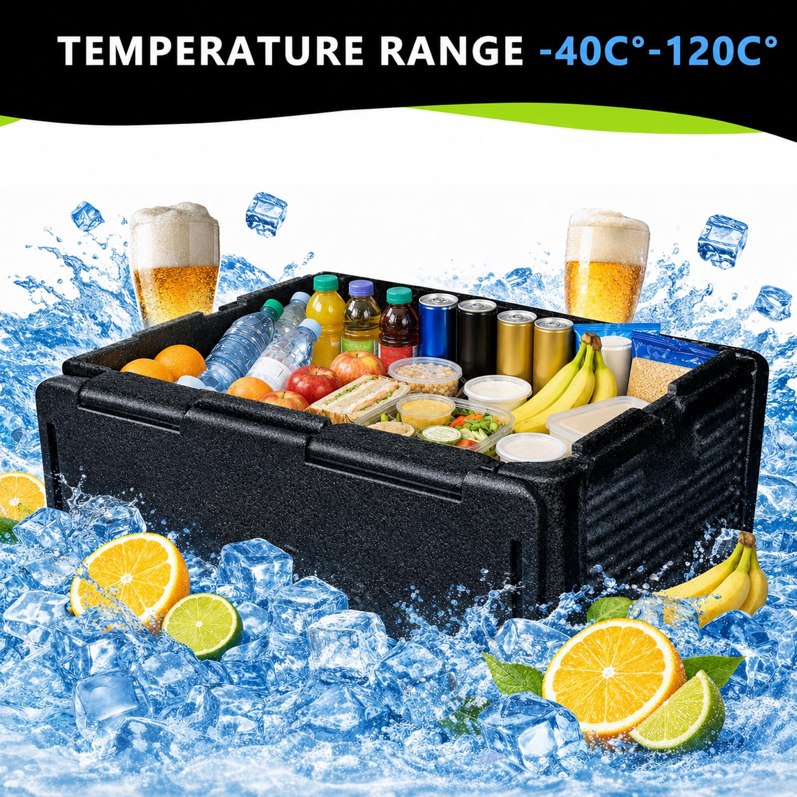 Caja de poliestireno plegable grande, caja térmica de poliestireno con tapa integrada, nevera multifuncional para camping, pícnics, transporte de alimentos