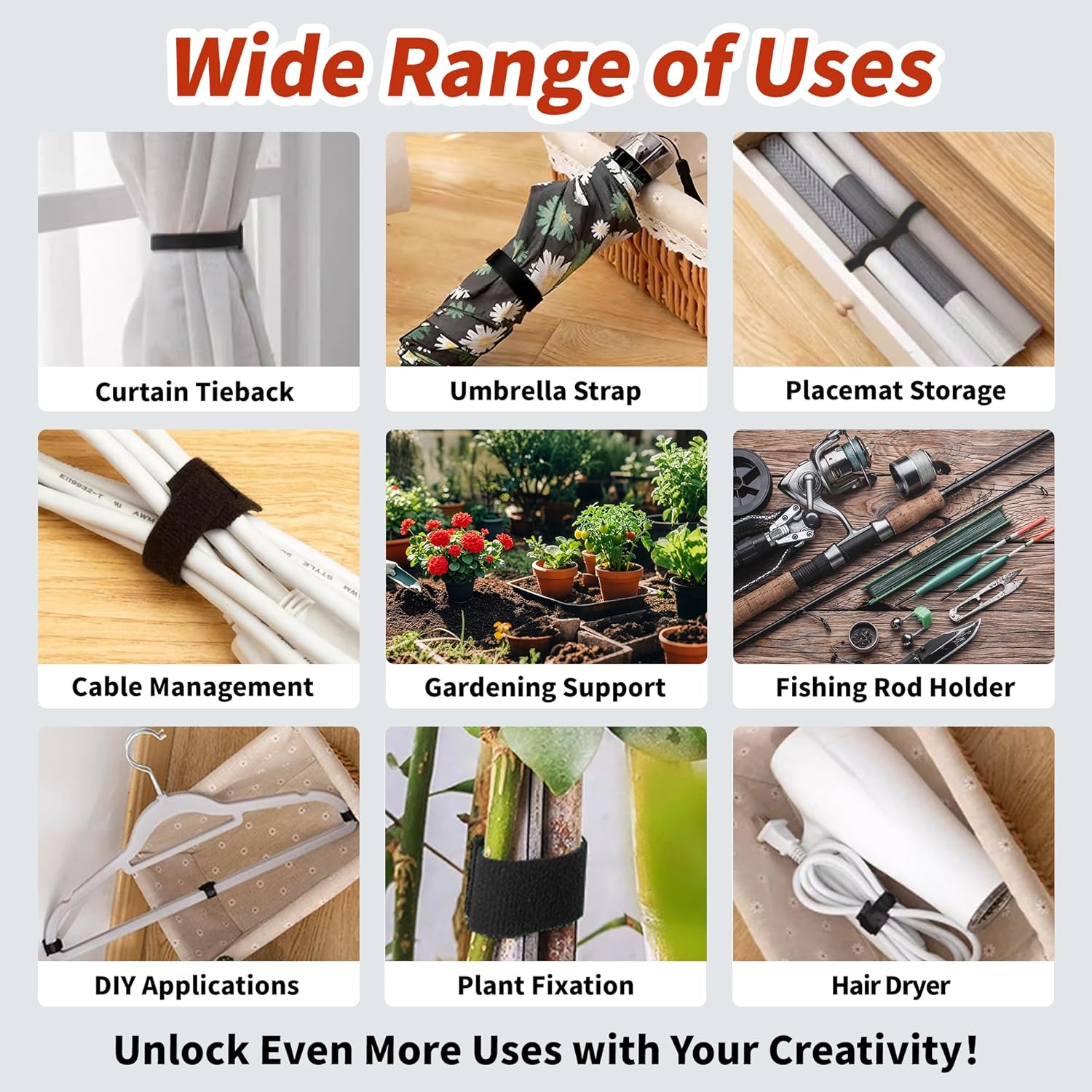 Reusable Hook and Loop Cable Ties 50 Pack, Thickened T-Shaped Cord Organizer, Heavy Duty Adjustable Wire Wraps for Home Office Car Travel Garden (Black, 0.47in x 6in)