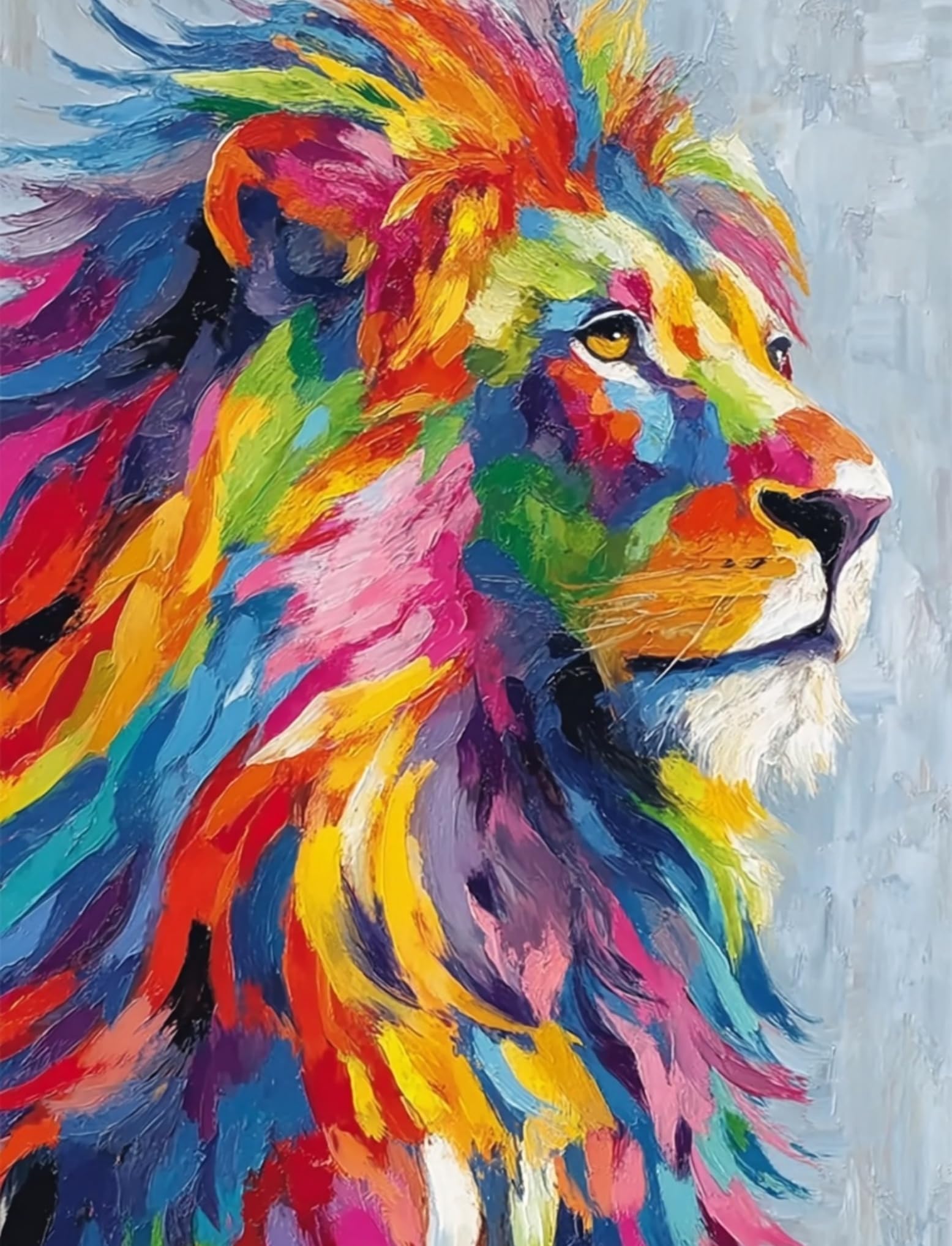 WANGWANGMIAO Paint by Numbers for Adults,40x50 cm Colorful Lion Acrylic Oil Painting by Numbers for Beginner Paints Kit with 3 Brushes Paint by Numbers Canvas Kits for Gift，with Frame