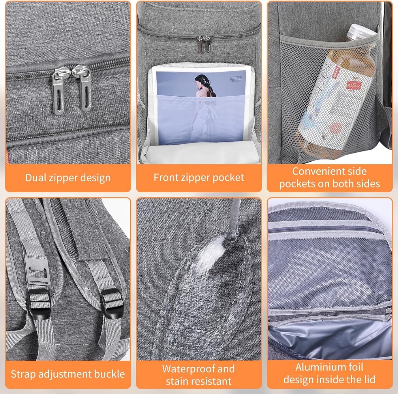 Sac à Dos Isotherme 24 L – Sac Isotherme Extra Large pour Pique-Nique, Sac à Dos étanche, ultralége,pour Hommes Femmes pour Camping (Gris)