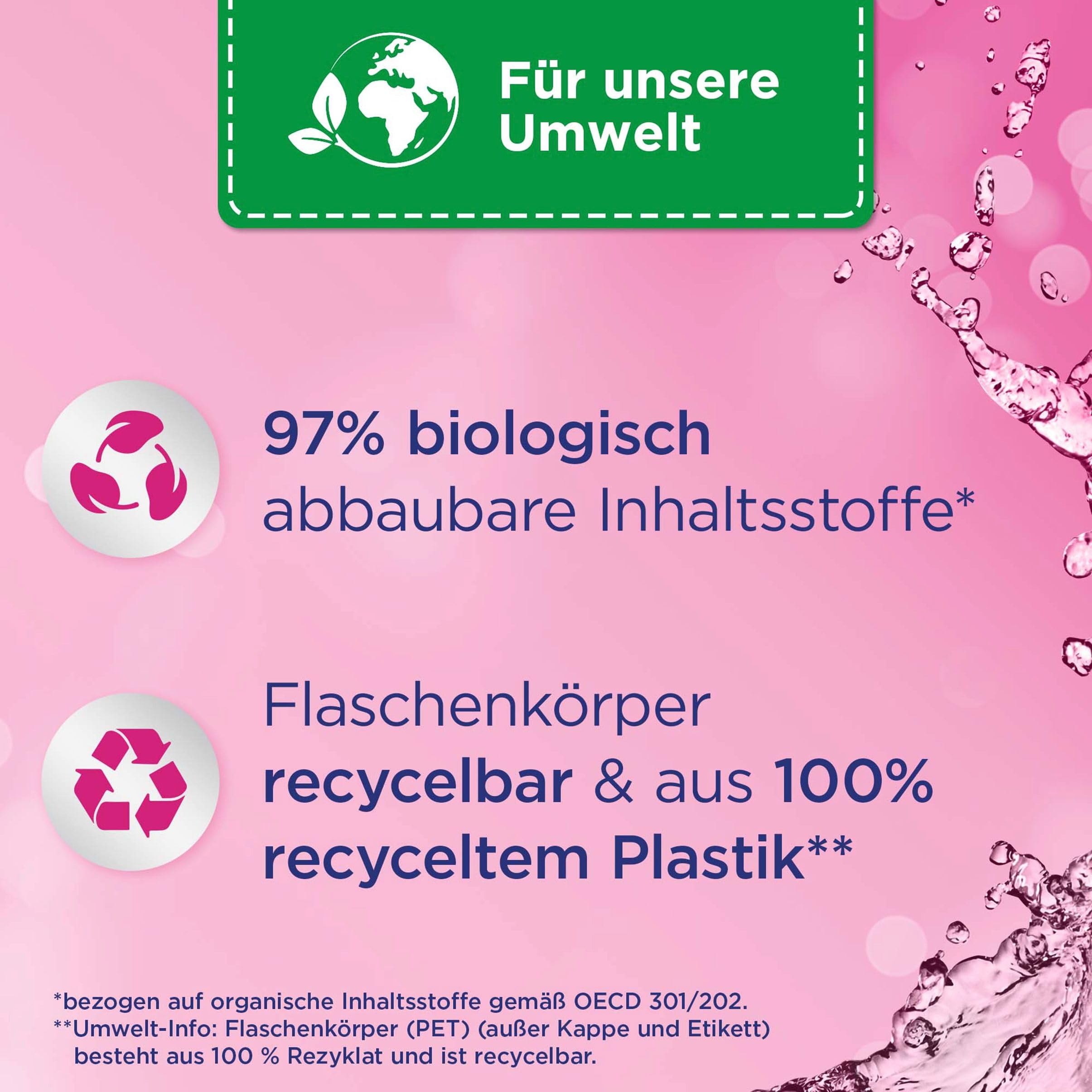 Vernel Wildrose Weichspüler (6x34 Waschladungen), Wäscheduft für 24 Stunden & 7 Tage langanhaltende Frische mit einzigartiger Duft-Technologie, recycelbare Flasche
