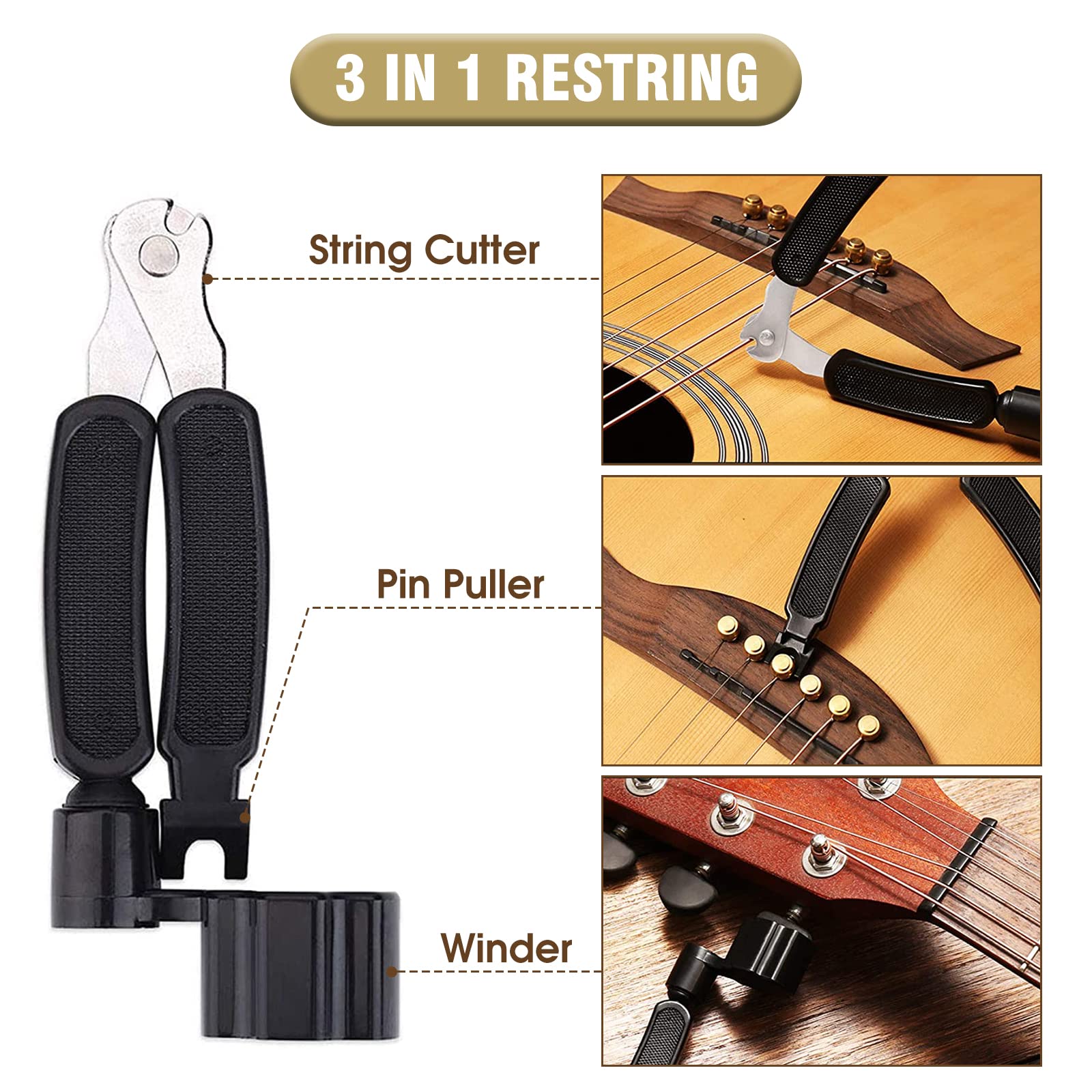Accesorios Guitarra 80 Piezas con Afinador Guitarra,Correa Guitarra,Soporte pared Guitarra,Cejilla Guitarra,15Puas Guitarra,3 juegos Cuerdas Guitarra,Puente Guitarra,Cejuela guitarra acustica