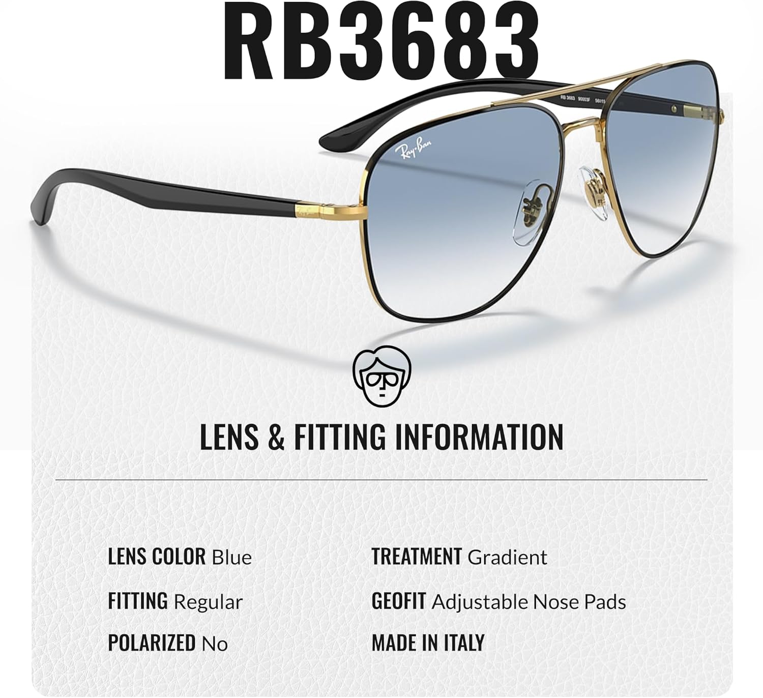 Ray-Ban RB3683 Square Shaped Sunglasses for Men & Women with Official RAYBAN Eyewear Kit