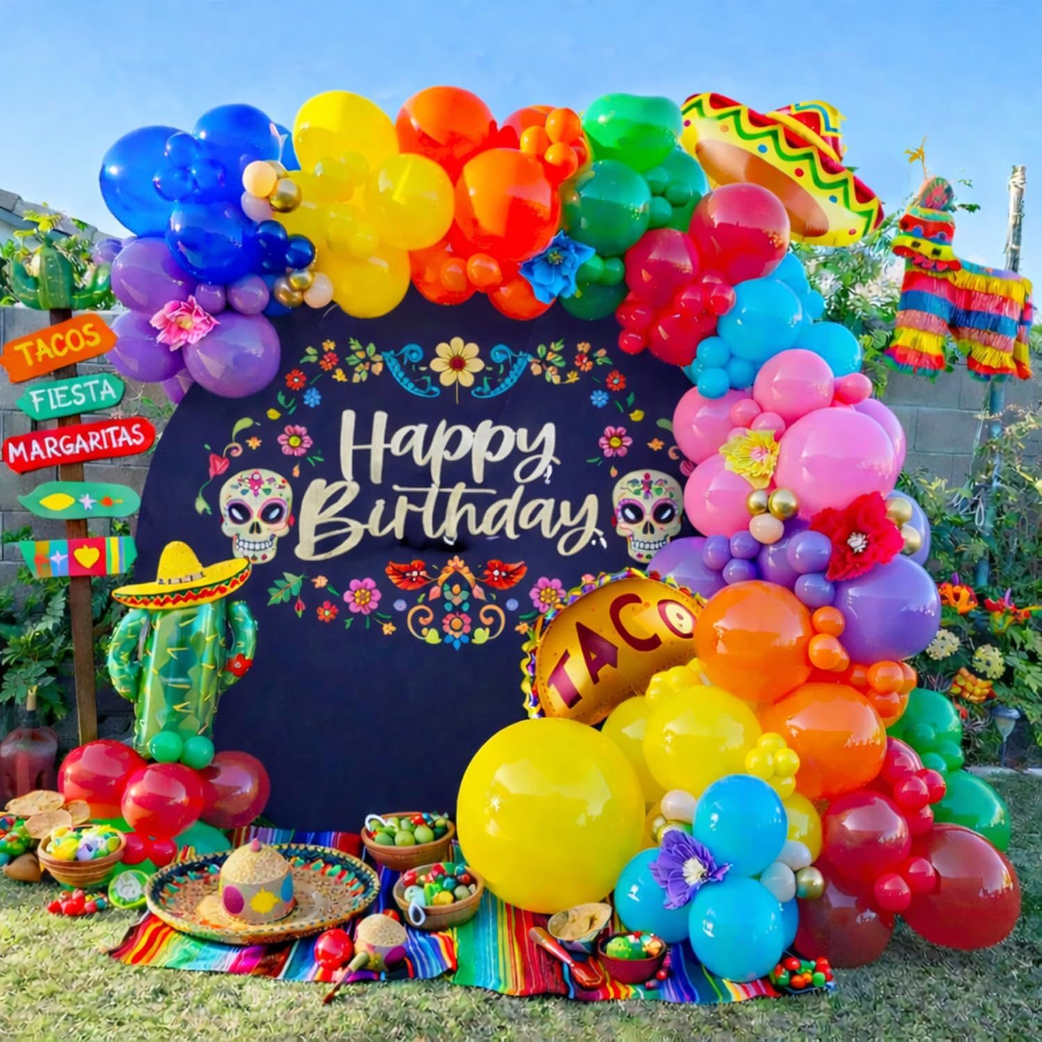 Mexican Fiesta Balloon Garland Kit with Taco & Cactus Birthday Decor