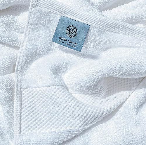 Miniatura 3 de White Classic - Juego de 4 toallas de baño de algodón de lujo color blanco clásicas grandes muy absorbentes colección hotel y spa 27 x 54 pulgadas