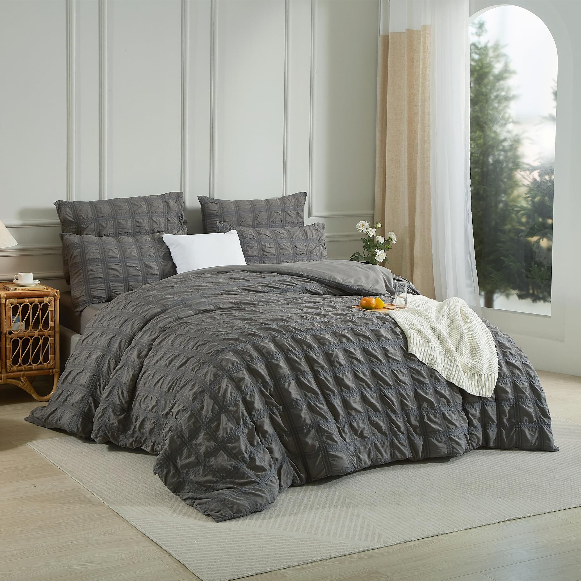 Linge de lit en seersucker Luowei 155x220 fini le repassage des draps