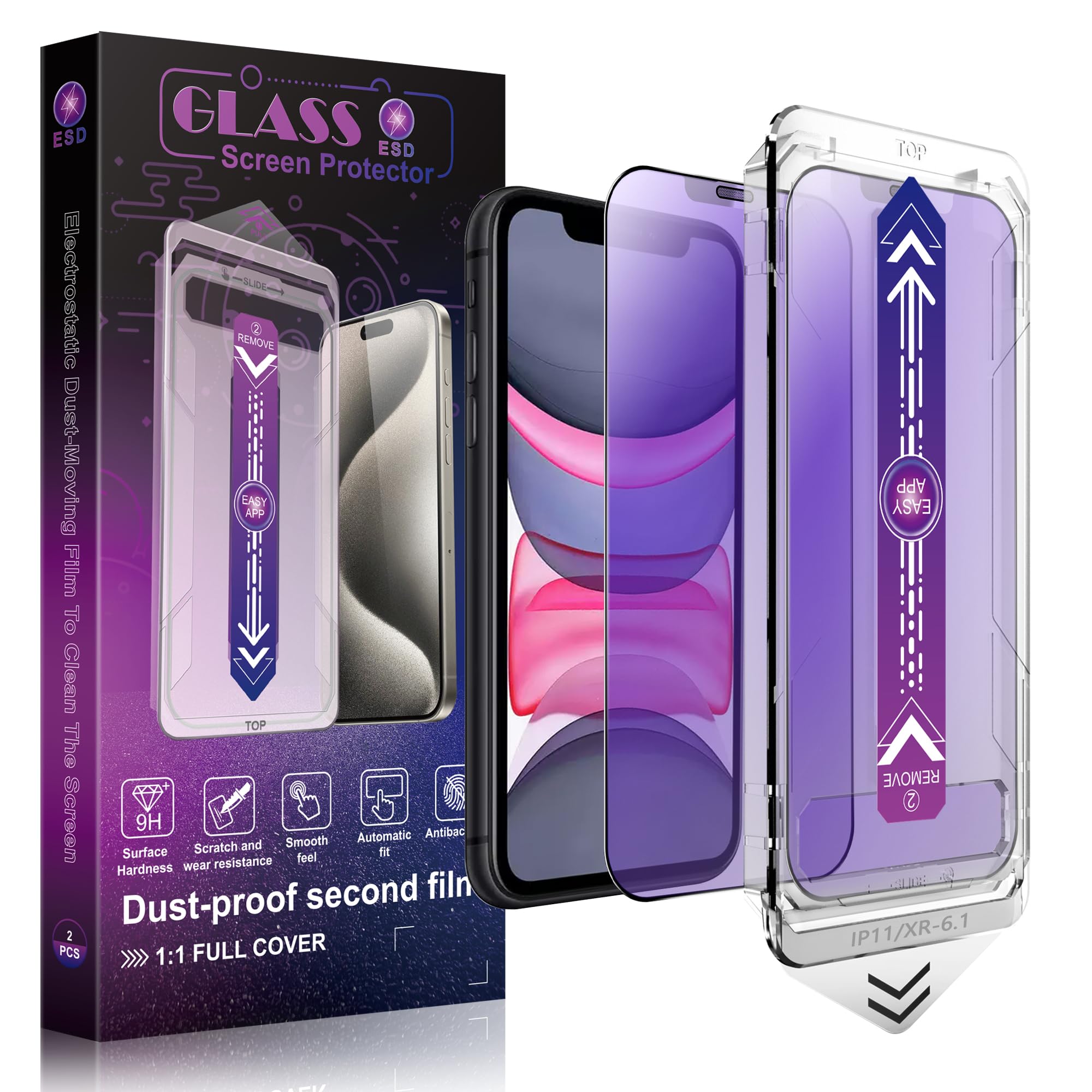 SHANG PIN JIA 2 Pack Anti Blue Light Matte Screen Protector for iPhone 11 and iPhon XR 6.1-Inch Auto Dust Removal, No Bubbles, Tempered Glass Film,