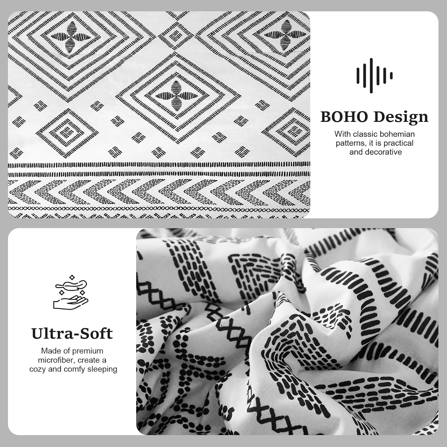 Yiran White Comforter Set Queen Size, 7 Piece Boho Aztec Bedding Set, Bohemian Bed in a Bag Queen, Soft Microfiber Striped Complete Bedding Set with Sheets for All Season - Image 5