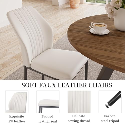 Miniatura 5 de Mesa de comedor redonda de 34.6'' y sillas para 4, ahorro de espacio para apartamento, cocina, comedor (Mesa de nogal+4 sillas blancas) Mesa de