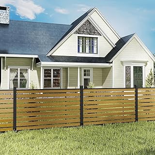 Mondaria Garden Fence, 72" W x 45" H Outdoor Privacy Screens Horizontal Lattice Decorative Fences Wood Plastic Composite Fence Panels No Dig for Front Yard (Brown, 1 Post)