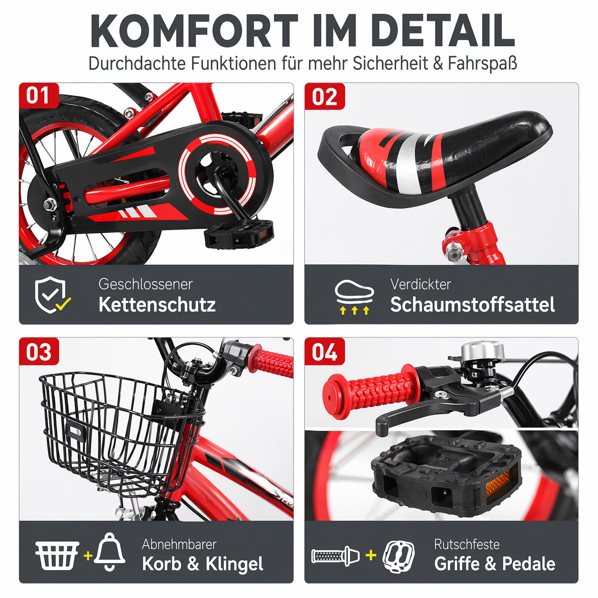 14 Zoll Kinderfahrrad ab 3 Jahre mit Stützrädern & Rücktritt | Höhenverstellbar, inkl. Korb & Kettenschutz für Mädchen und Jungen Fahrrad für Schulung Outdoor