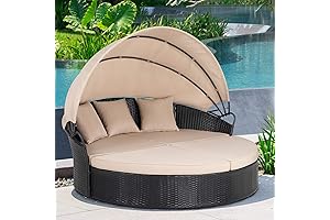 Jamfly Outdoor Furniture, Patio Furniture Outdoor Round Daybed with Retractable Canopy, 4-Piece...