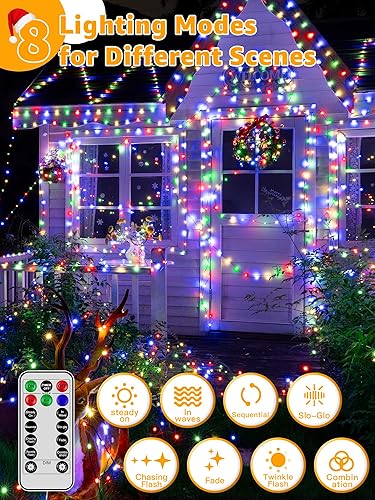 Miniatura 3 de 600 luces LED de Navidad de 196 pies, guirnalda de luces impermeables para exteriores con control remoto y temporizador, luces de árbol de Navidad