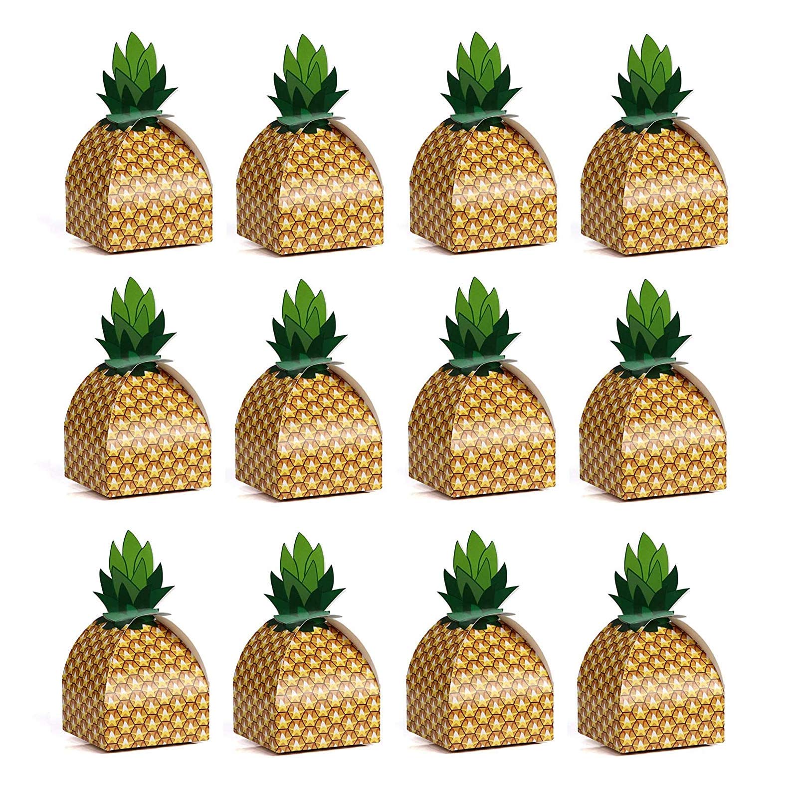 Astra Gourmet Pineapple Favor Mini Cupcake Boxes - 24 Pack 3D Large Pineapple Gift Boxes Tropical Hawaiian Luau BBQ Summer Beach Pool Fruit Party Decorations