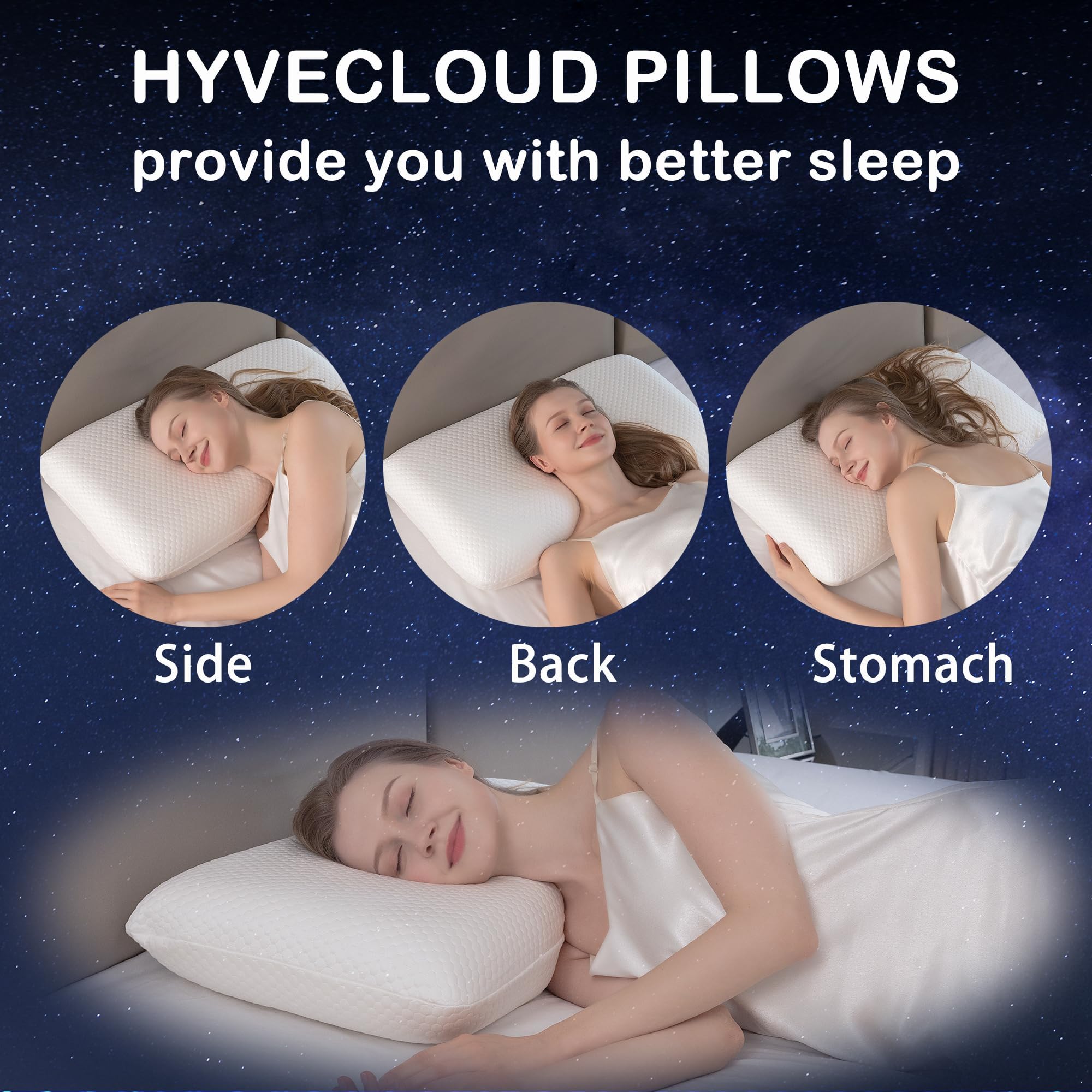 HYVECLOUD Memory Foam Bed Pillow?Adaptive Pillows for Neck Pain Relief?Medium Firm Pillow for Side,Back,and Stomach Sleepers, Keep Pressure Relief to Deep Sleep, 24 * 16 * 5 Inches, Standard 01