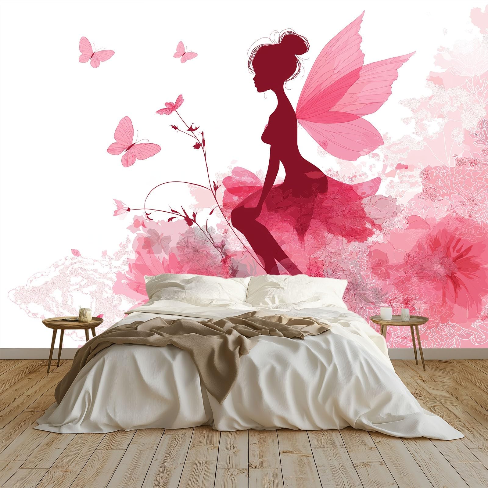 Fototapeta kreskówka motyl dziewczyna kwiaty murale 200 x 140 cm (szer. x wys.), 3D tapeta do pokoju dziecięcego, styl marzeń, mural sztuka ścienna, plakat, obraz, chłopiec, dziewczyna, sypialnia