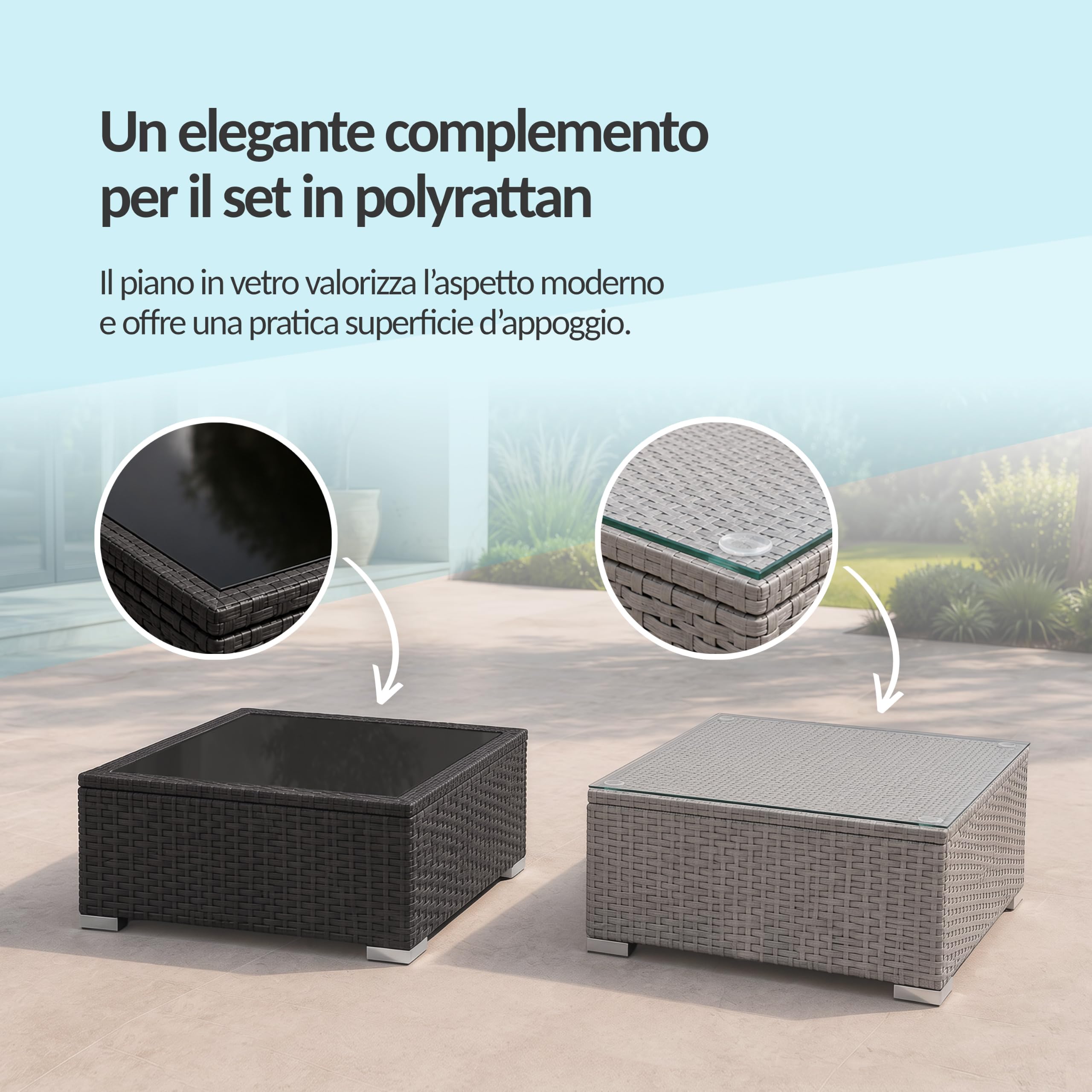 POKAR Set Giardino Angolare Nero con Cuscini Seduta e Schienale Beige