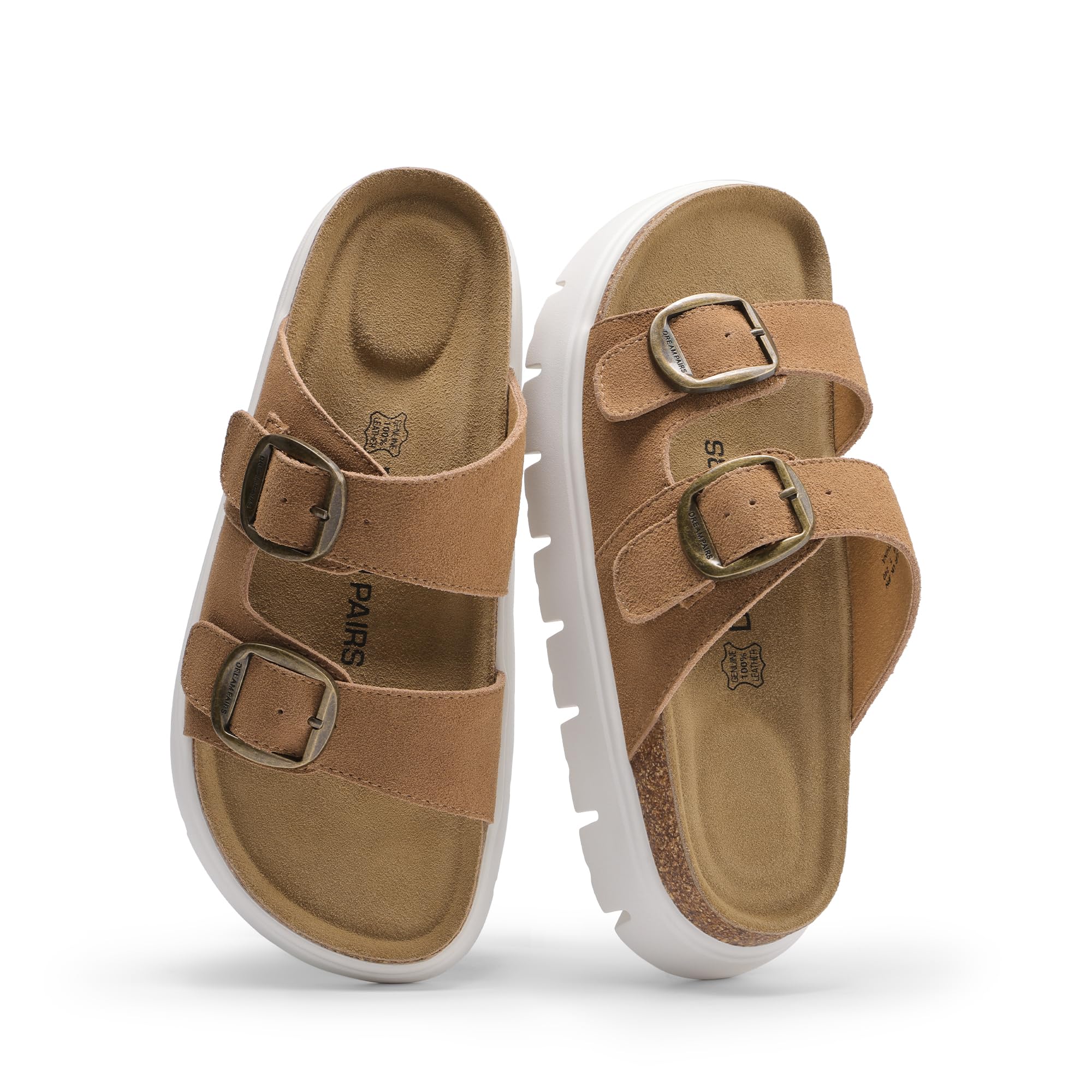DREAM PAIRS Women's Platform Sandals Wedge Chunky Heel Slip-on Comfort Slides with Arch Support Cork Footbed Adjustable Buckle Summer Slide Sandals,Size 6,Brown,SDSS26007W