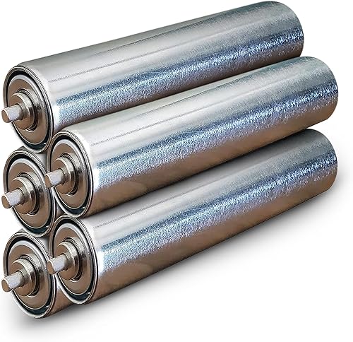 Paquete de 5 rodillos transportadores, acero galvanizado de 1.5 pulgadas de diámetro, 10 pulgadas entre marco