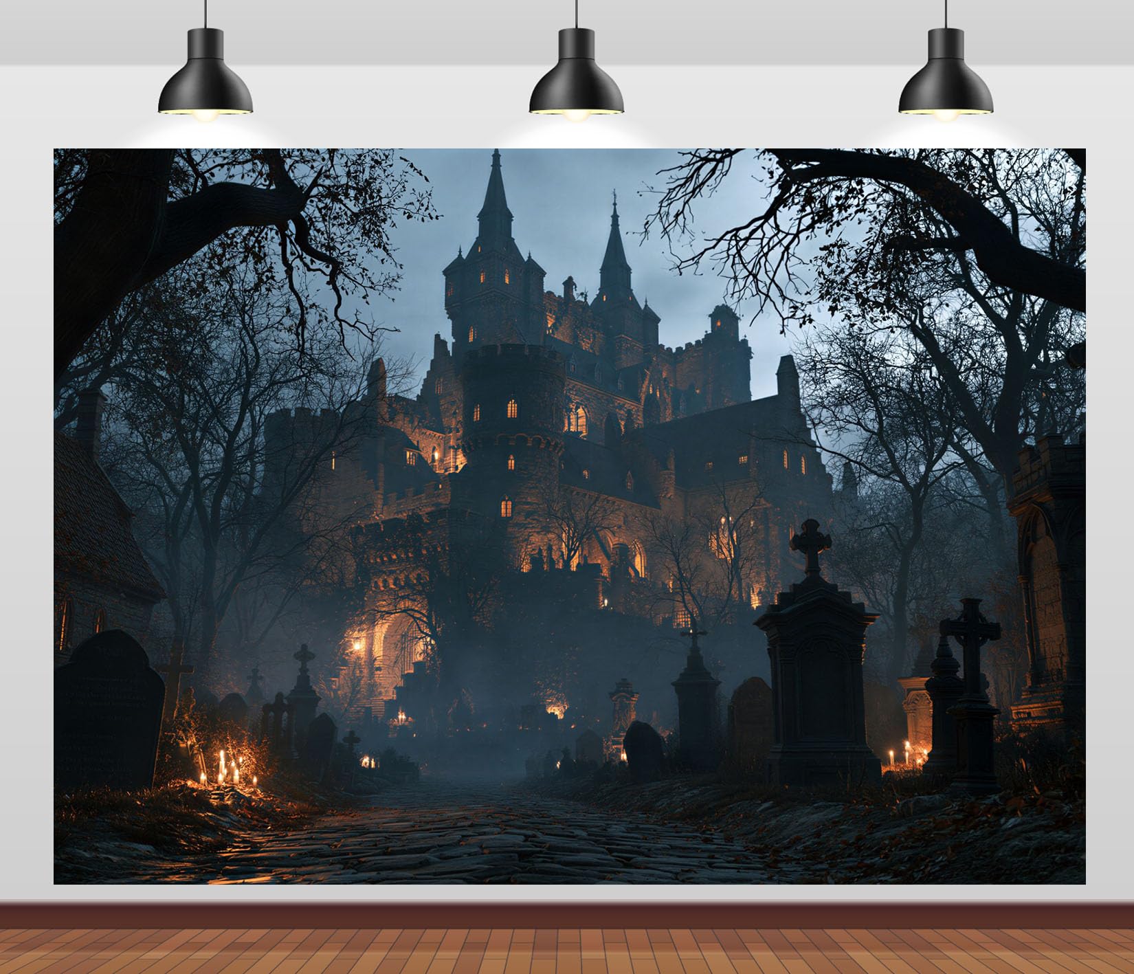 17x10FT (5.2x3m) Castello Infestato Illuminato Sfondo Fotografico