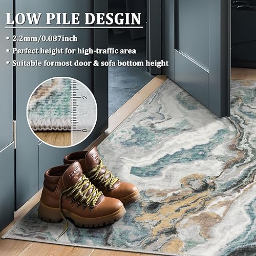 Miniatura 12 de Mountain Up - Alfombra de entrada de 3 x 5 pies, moderna alfombra de mármol lavable con parte trasera antideslizante, entrada abstracta, alfombra