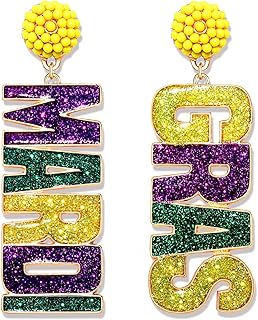 Mardi Gras Earrings Beaded Mask Letter MARDI GRAS Dangle Earrings for Women Girls Crown Carnival Drop Earrings Holiday Jewelry Gifts