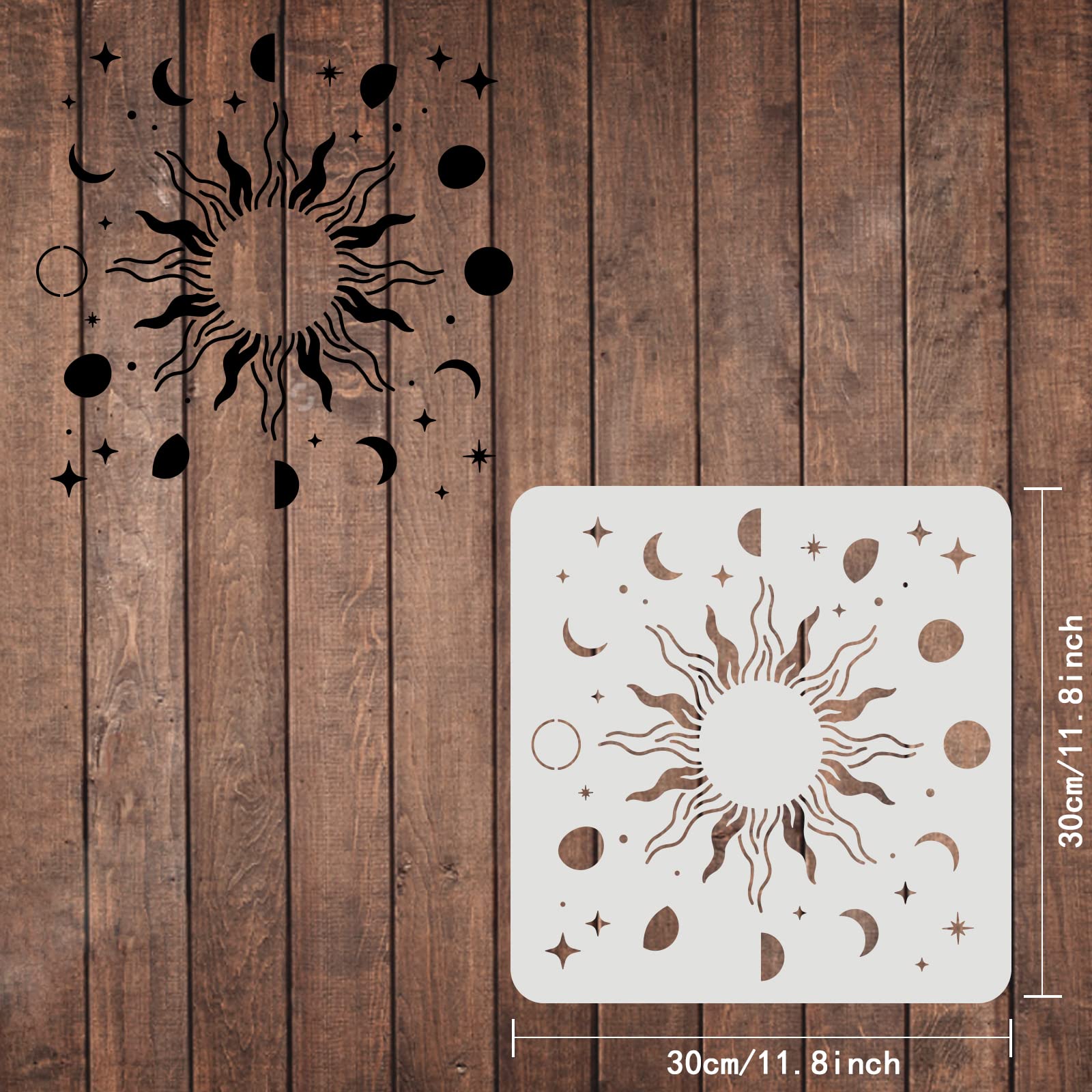Stencil Pittura 9 Pezzi - Forme Stelle, Sole, Luna 15x15cm