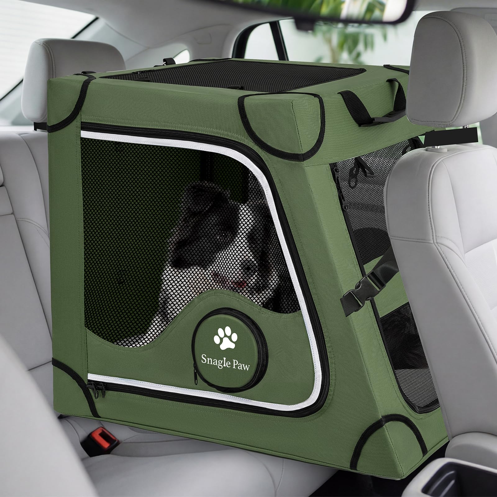 Dog Car Crate for Back Seat, Portable, Large, Green