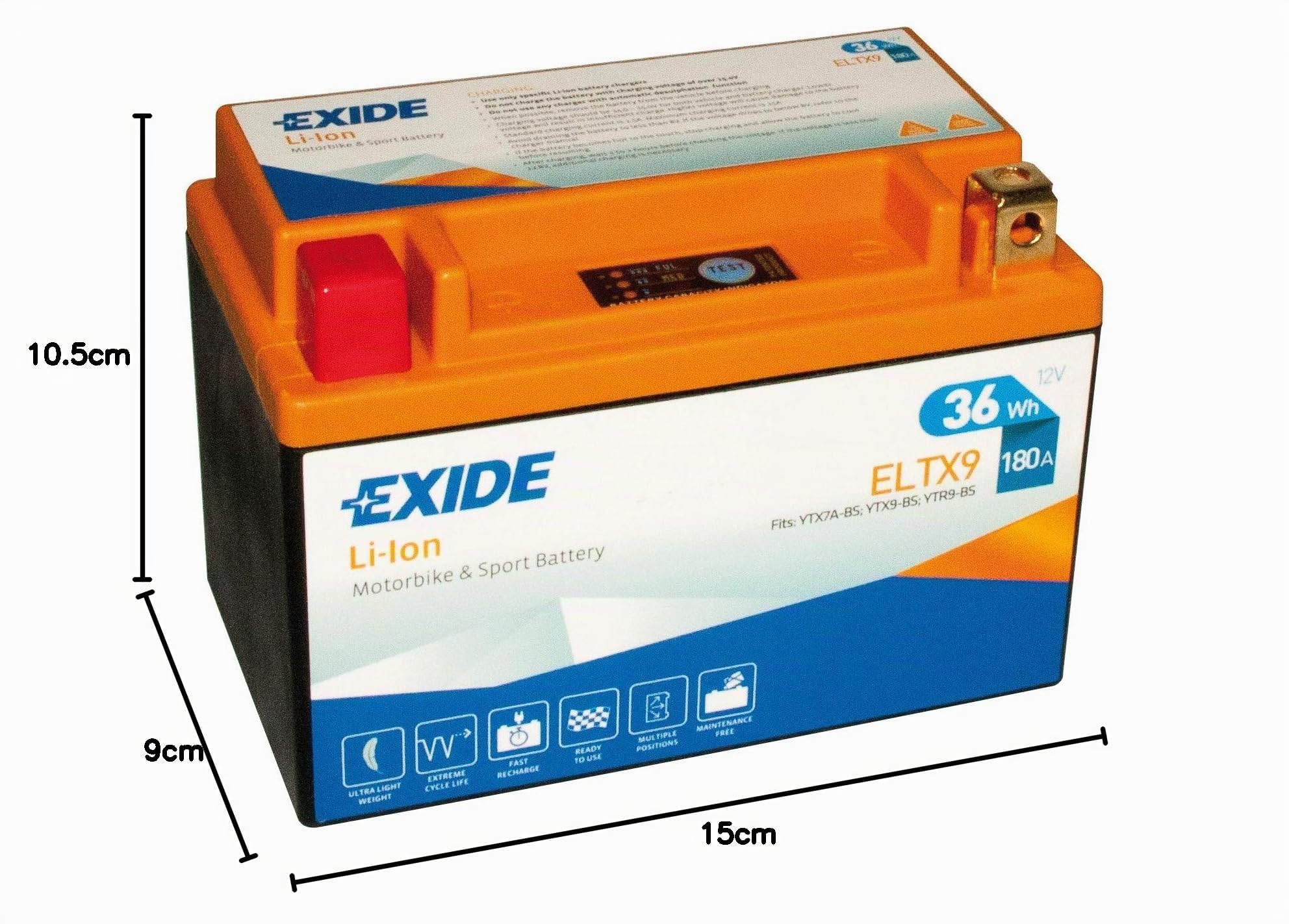 EXIDE - BATTERIE MOTORBIKE LITHIUM - Spéciale moto - Batterie 12V - 36WH - Haute performance