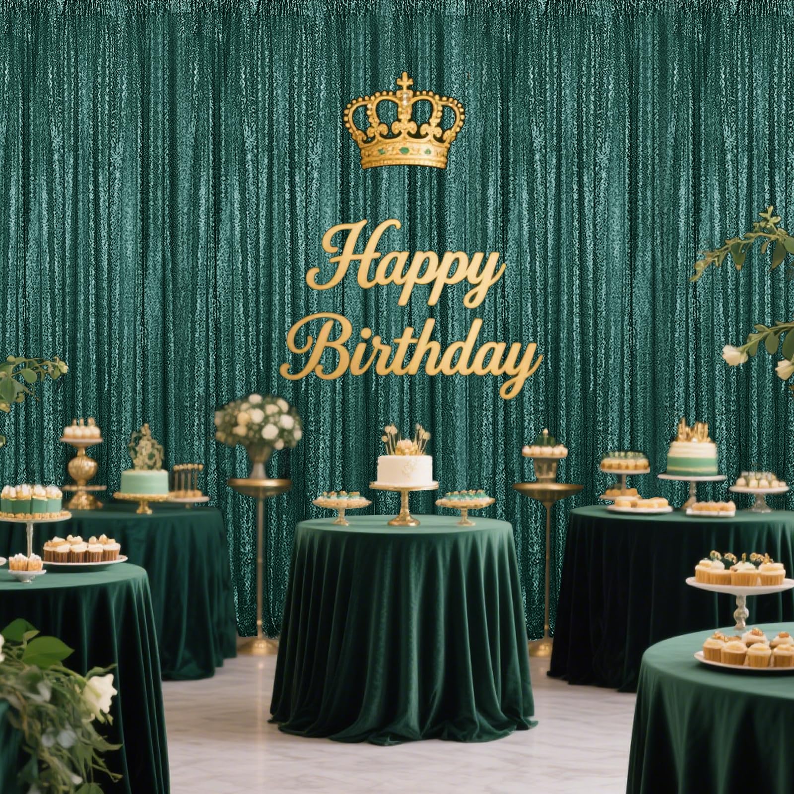Sfondo verde scuro con paillettes, 4 pezzi, 70 x 2,4 m, sfondo fotografico glitterato, per feste, matrimoni, compleanni, decorazioni natalizie