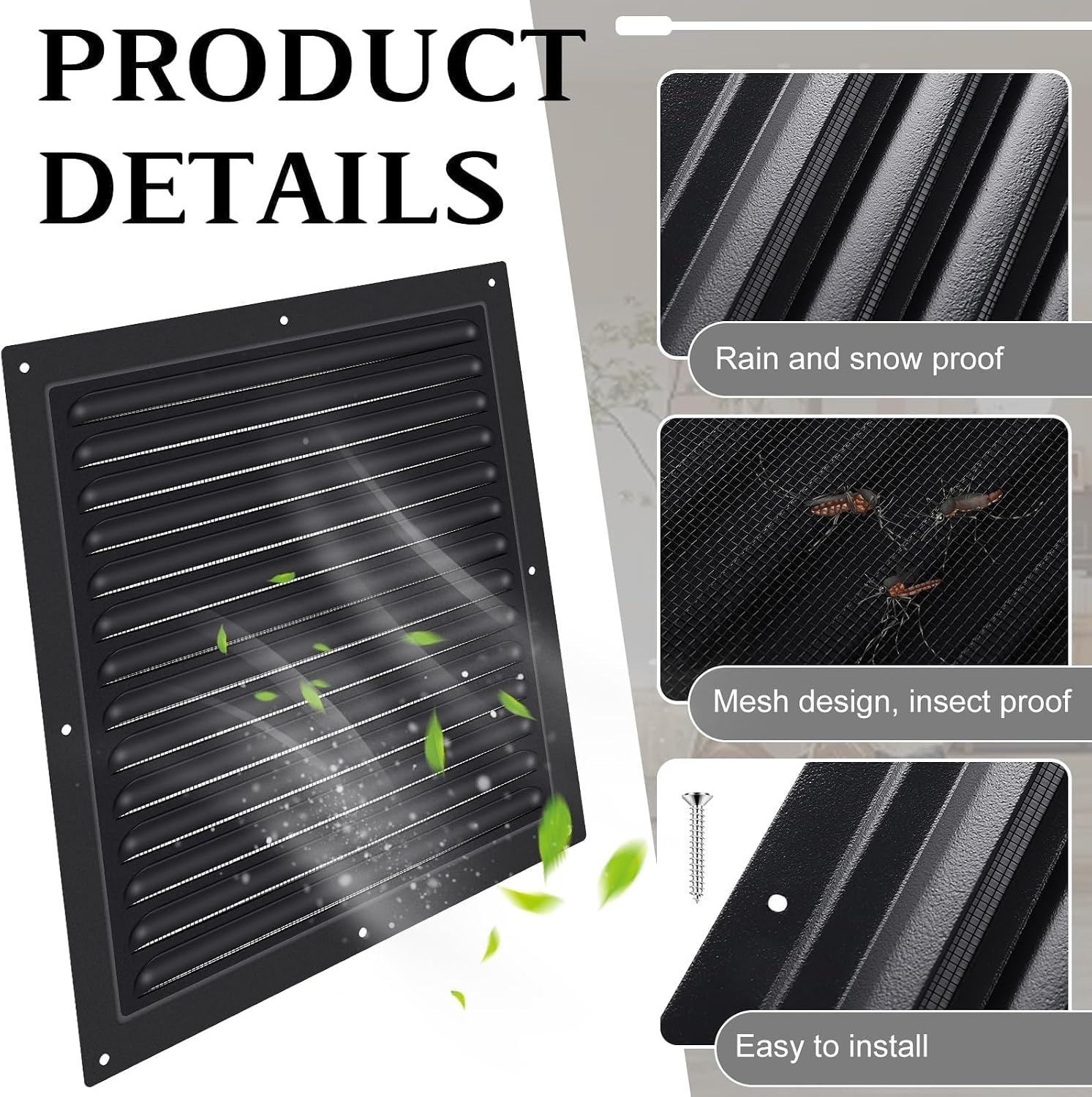 2 Pcs 12" x 12" Gable Vent Shed Vent with Screen Mesh Attic Vents, Black | Square Metal Vent Covers Vent Grille for Exterior Door House Garage Ceiling, Boost Ventilation and Guard Against Moisture