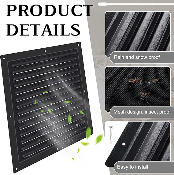 2 Pcs 12 x 12 Gable Vent Shed Vent with Screen Mesh Attic Vents, Black