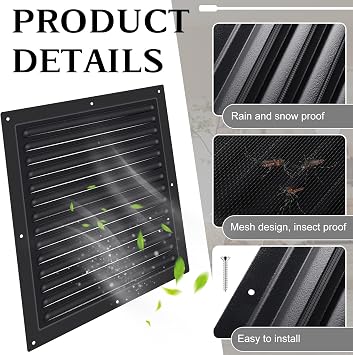 2 Pcs 12 x 12 Gable Vent Shed Vent with Screen Mesh Attic Vents, Black