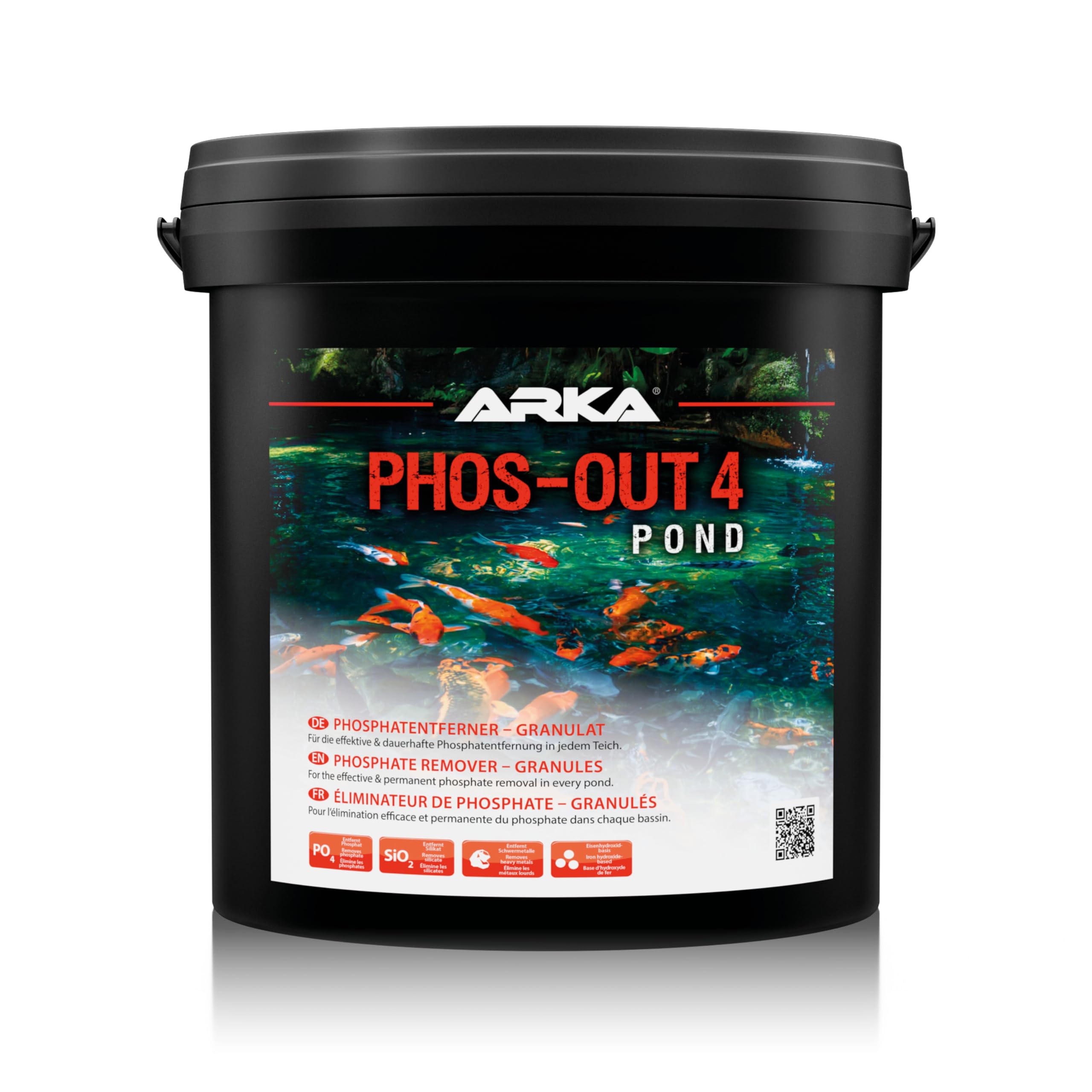 ARKA Pond Phos-Out 4 Granulat - 20 L - Leistungsstarker Phosphat-Entferner, entfernt Phosphat, Silikat, Sulfid und Gelbstoffe effektiv, auf Eisenhydroxid-Basis.