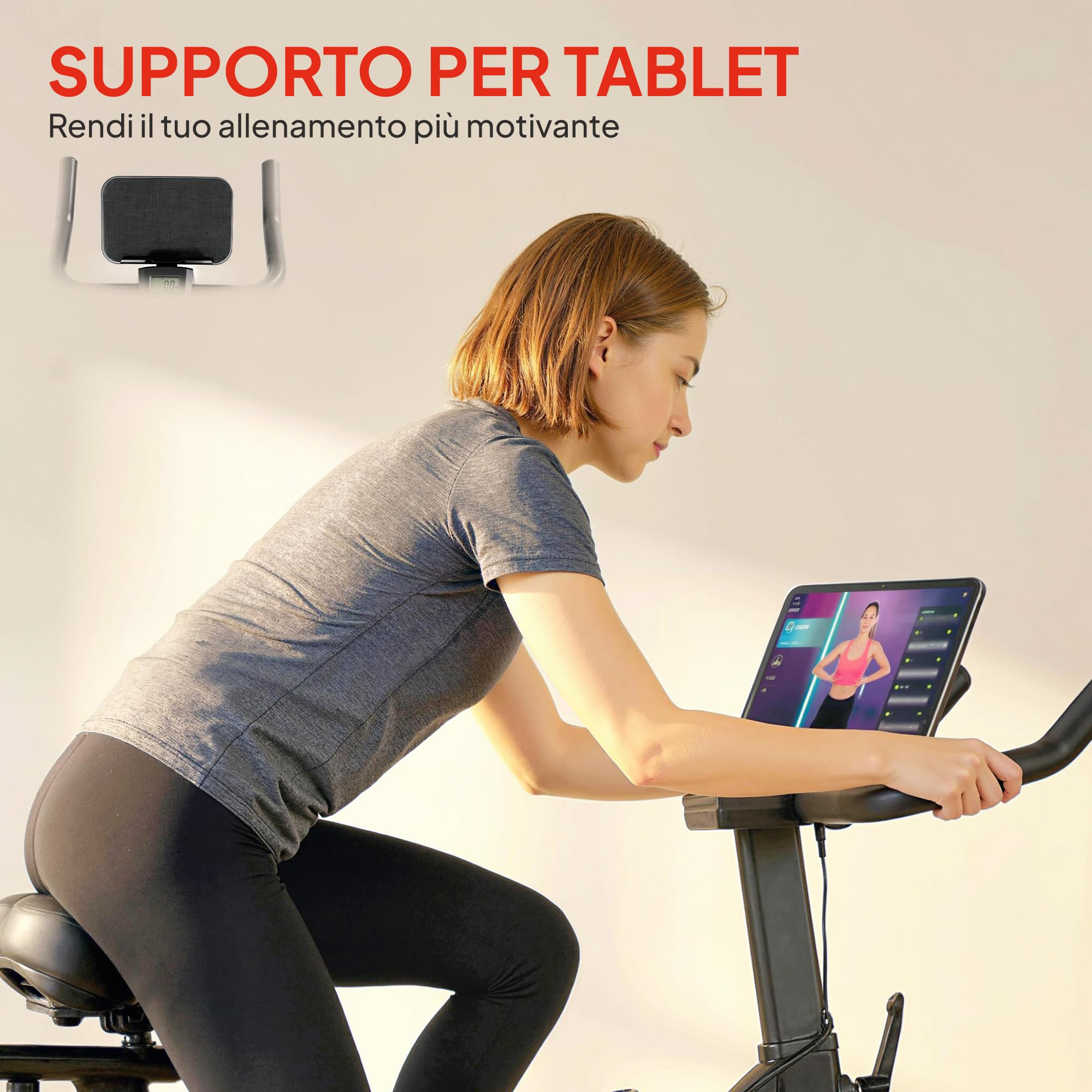 SPORTNOW Cyclette da Casa con Resistenza Magnetica 0-100% Regolabile | Cyclette per Casa, Silenziosa, Sella e Manubri Regolabili, Volano da 6 kg, Schermo LCD, Supporto per Tablet, Ruote, Max 120kg