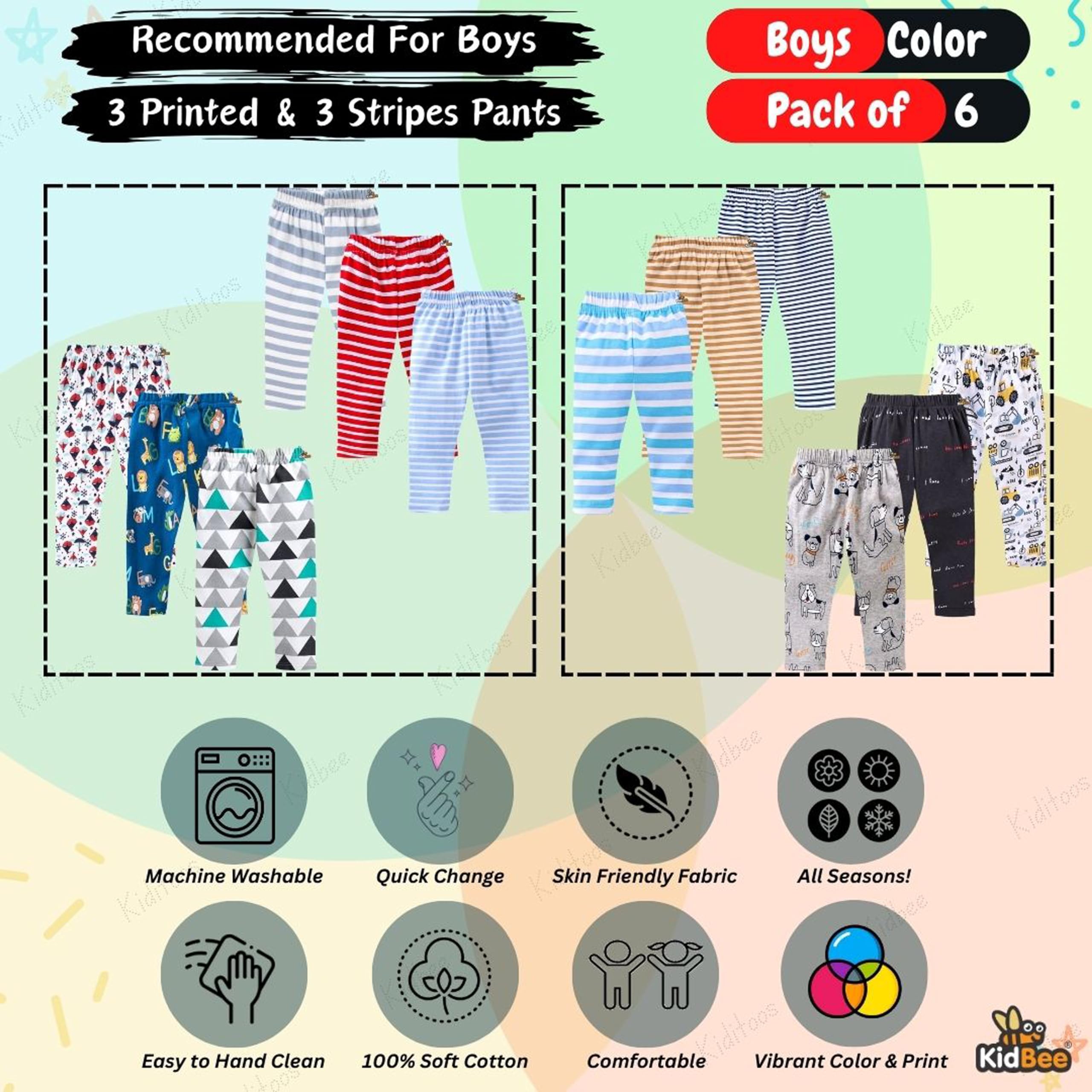 Kidbee Boys & Girls Soft Cotton Pajama Track Pants Printed (Regular Loose Fit) (Pack of 6) (9-10 Years, Boys-Color-6PC-NP) 3