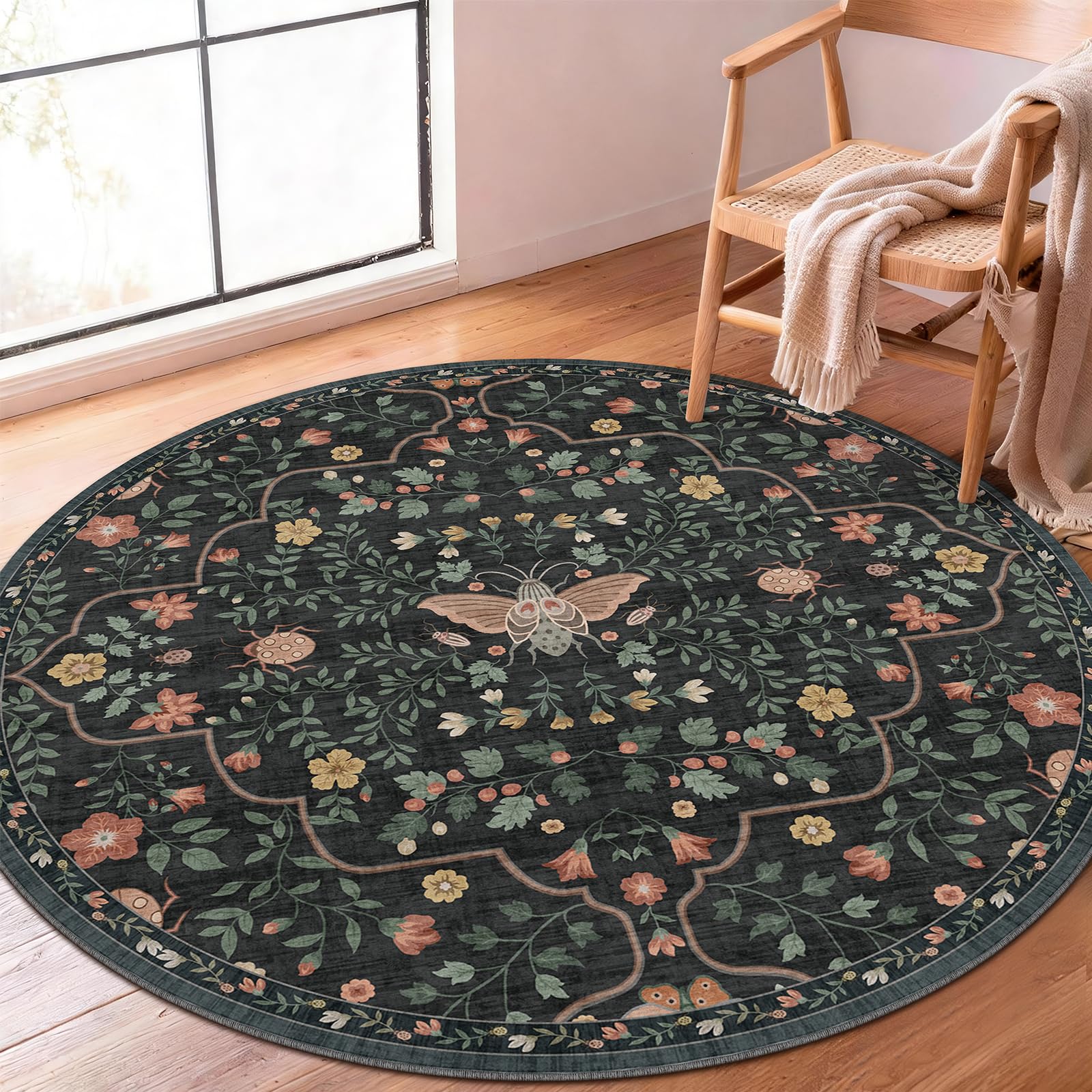 SOANNY Round Rug Living Room, Washable Non Slip 160cm, Charcoal Black โ image 1