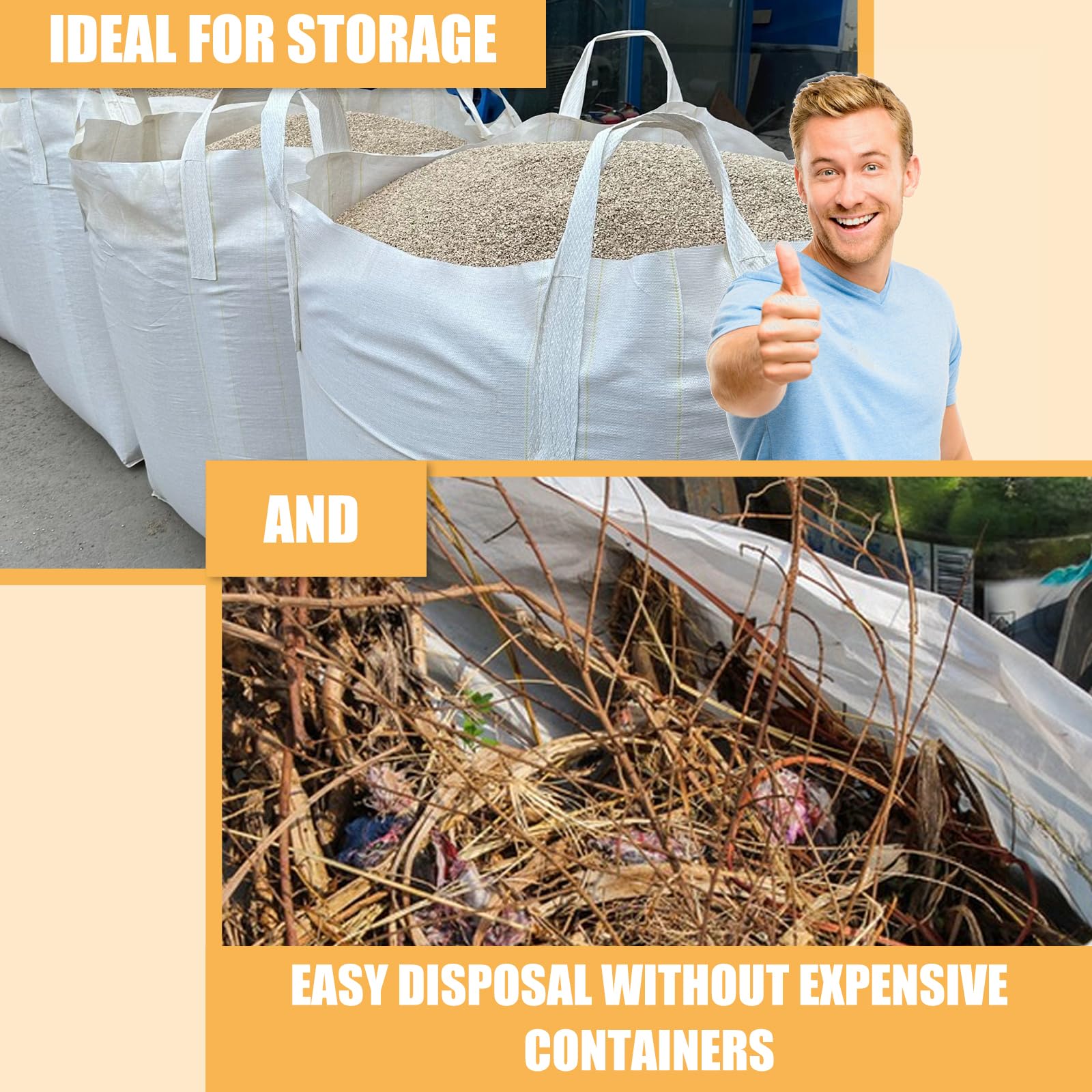 DAJAVE 2 Stück Big Bag 90x90x110 cm Big Pack Säcke für Bauschutt, Holz, Gartenabfall, Sand - Bauschuttsäcke, 1.500kg mit 4 Hebeschlaufen für Transport