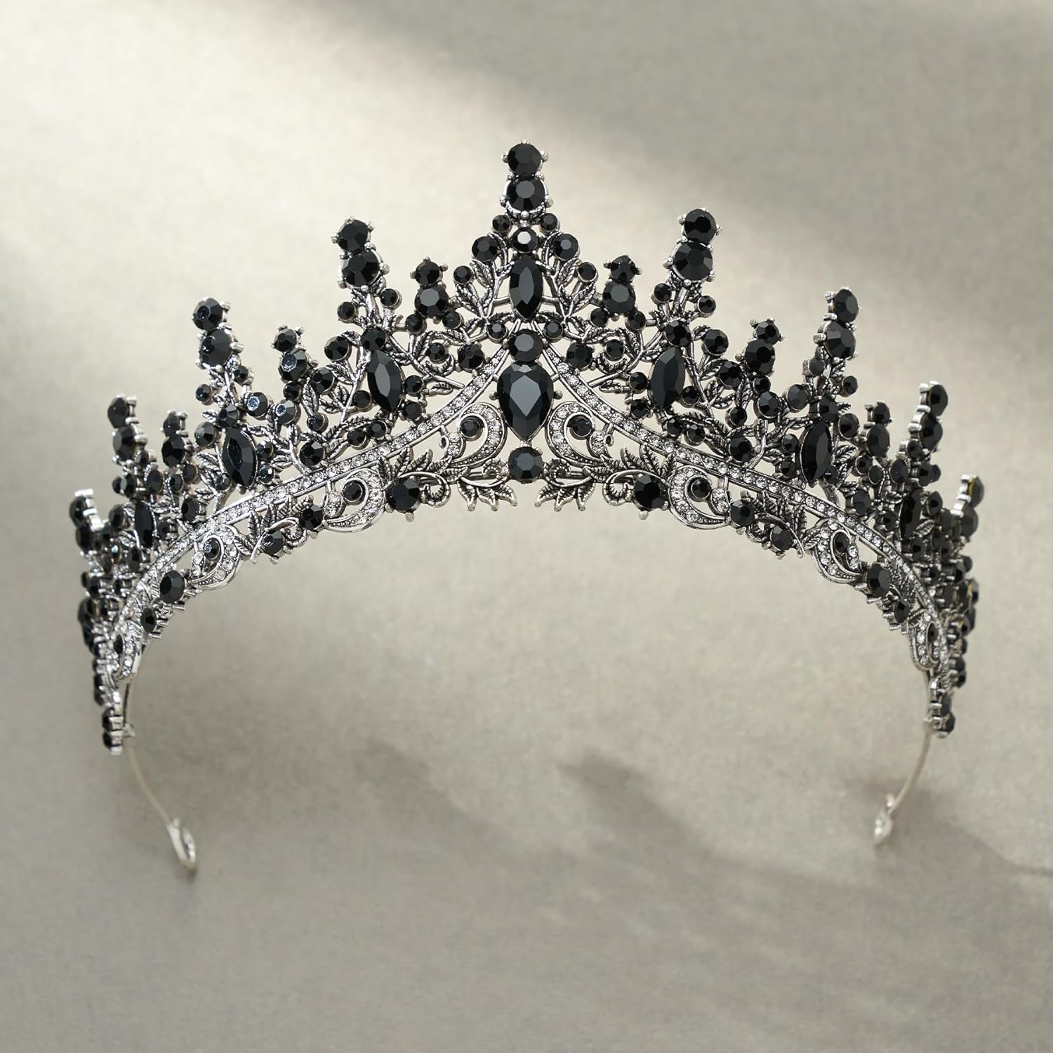 SWEETV Princess Tiara Crown for Women Girls,Royal Queen Crown,Wedding Tiara for Bride,Aurora Borealis Crystal Hair Accessories for Quinceanera Pageant Prom Birthday,Silver+Black - Image 6